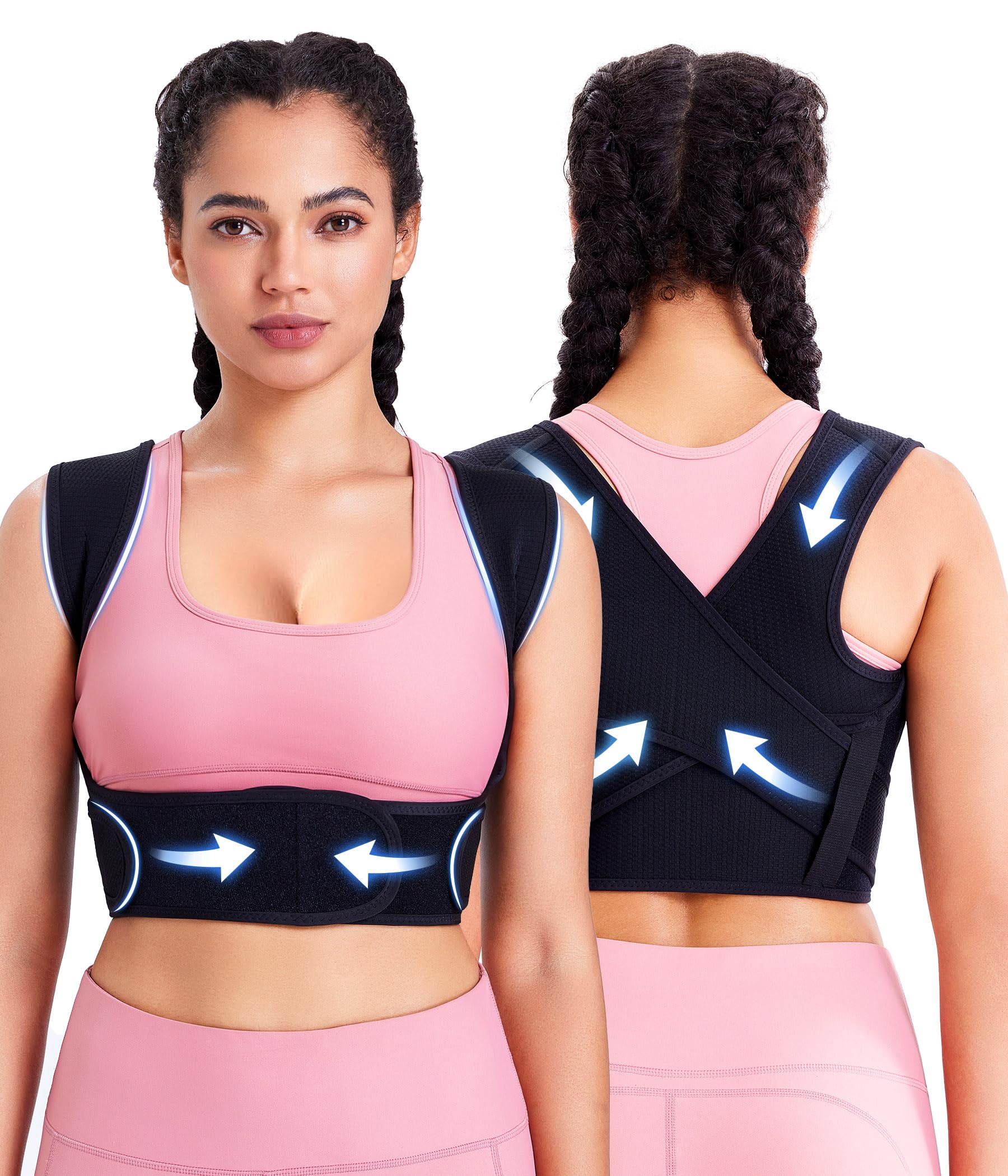 URSEXYLY Adjustable Posture Corrector for Women - Upper Back Brace & Pain Relief Support (M/L, Black) - Improve Posture & Reduce Back Pain for Office Work, Driving & Daily Activities