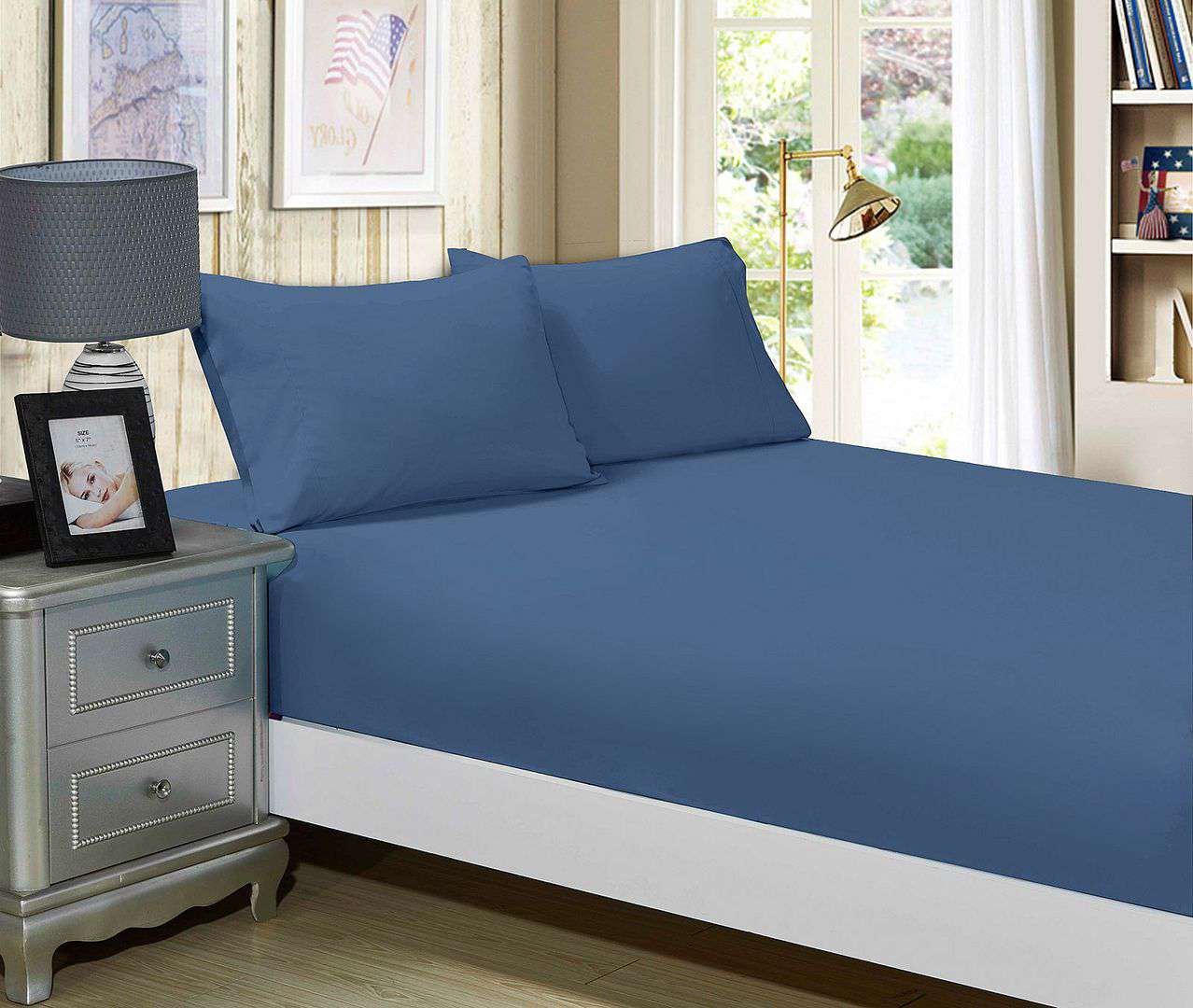 1000TC Ultra Soft Fitted Sheet & 2 Pillowcases Set - Super King Size Bedding - Breathable Greyish Blue - Perfect for Master Bedroom, Guest Room & Luxury Hotels