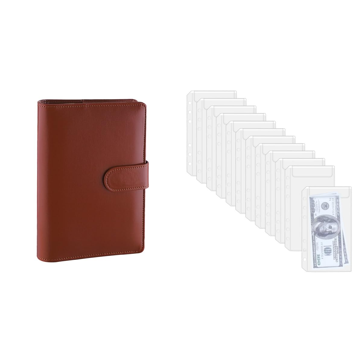 Antner A6 PU Leather Notebook Binder (Brown) with 12pcs Binder Pockets - 6-Hole A6 Size Refillable Organizer for School, Office & Journaling | Perfect for Students, Professionals & Planner Enthusiasts