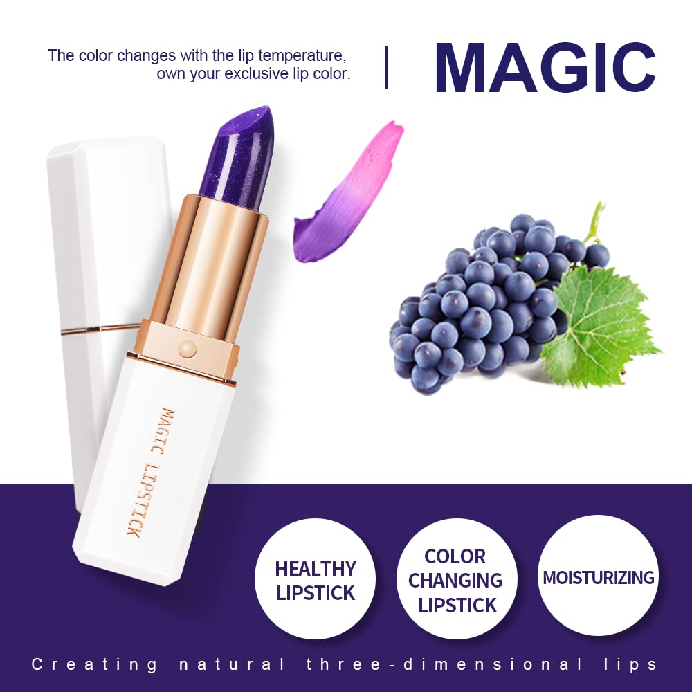 Magic Temperature Color Changing Lipstick - Moisturizing Shimmer Lip Gloss, Long Lasting & Waterproof (Purple) - Perfect for Parties, Dates & Everyday Wear