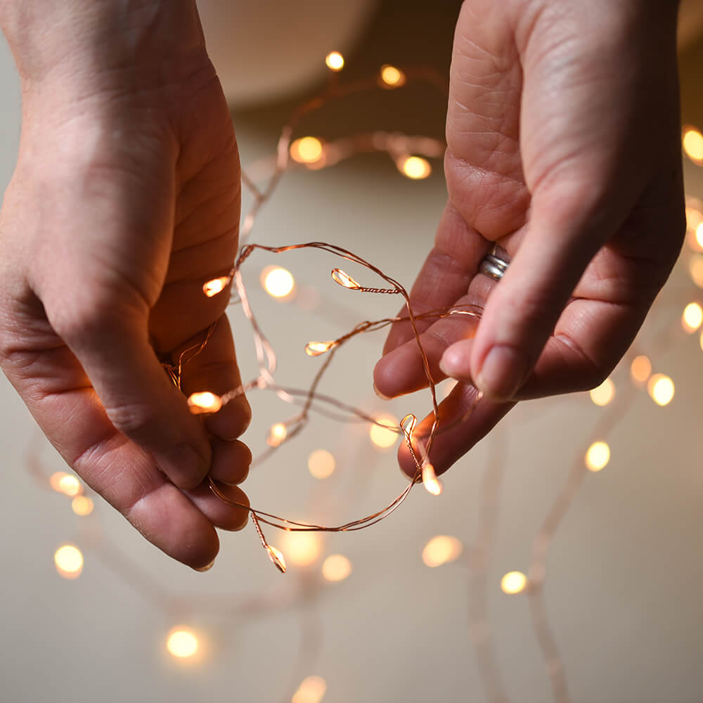 Copper Wire LED Fairy Lights - 20ft Warm White Battery Operated String Lights for Bedroom, Wedding, Party & Home Decor