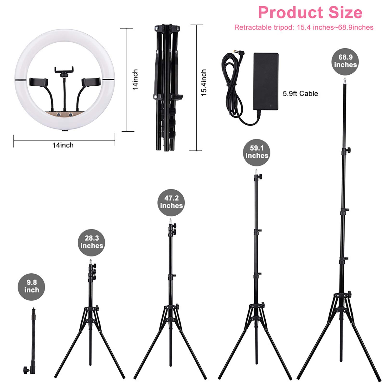 ZXCVASDF 14-inch Foldable Ring Light Kit with Tripod Stand & Phone Holder - Professional Selfie LED Light for Video Photography, Live Streaming, Makeup (Perfect for YouTube, TikTok, Instagram Content Creation)