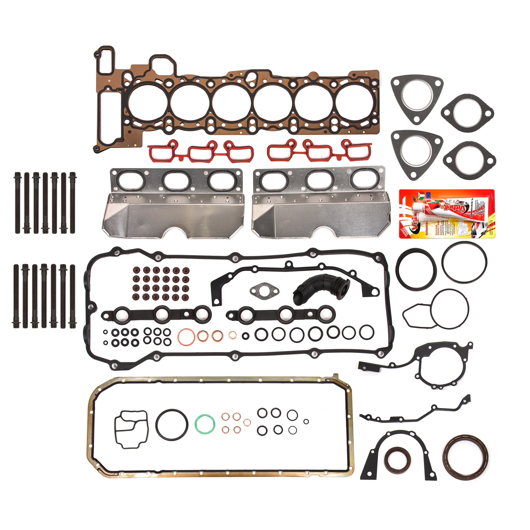 BMW M54 M56 Engine Full Gasket Set with Head Bolts - Compatible with 2001-2006 325i, 530i, X3, X5, Z4 2.5L 3.0L DOHC - Perfect for Engine Rebuilds & Head Gasket Replacement