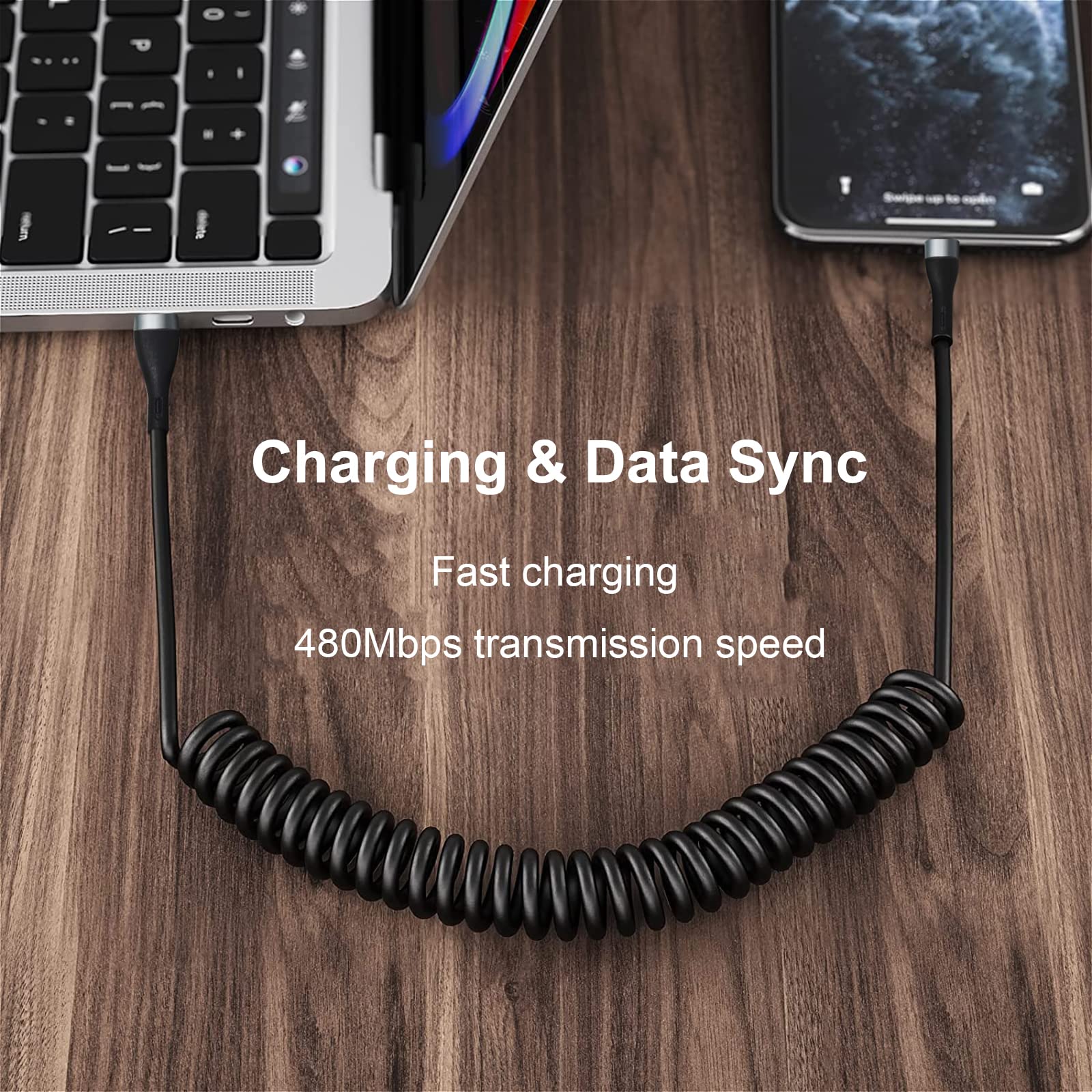 2 Pack MFi Certified Coiled Lightning Cable for Car - 6ft USB to Lightning Charging Cable Compatible with iPhone 13/12/11/XS/XR/8 & iPad - Perfect for CarPlay, Road Trips & Daily Charging