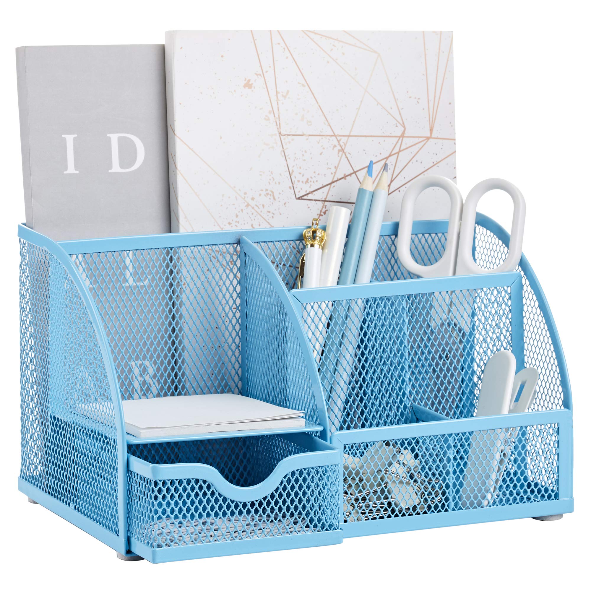 Anova Mesh Desk Organizer - 7 Compartments with Drawer for Office & Home Use (Blue)