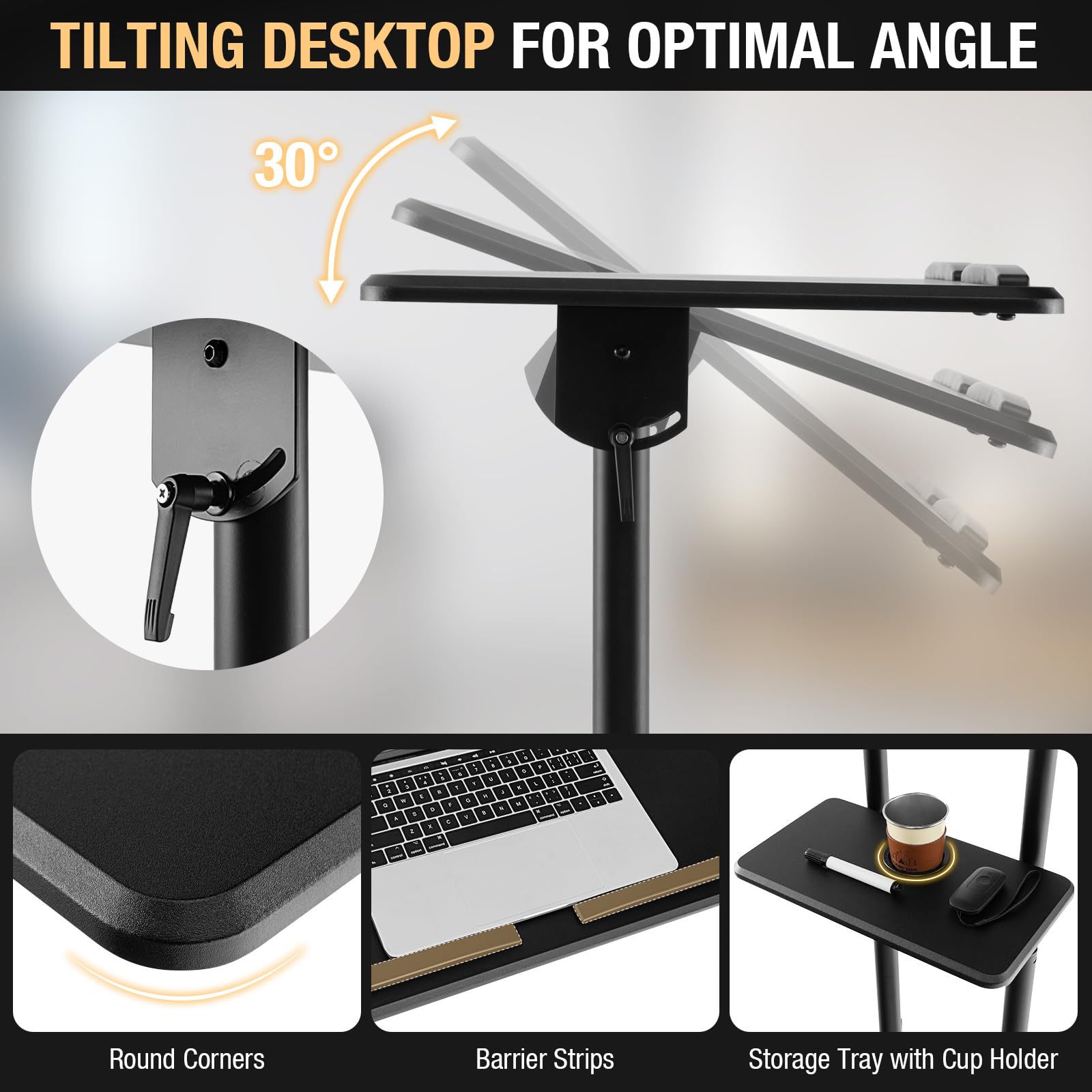 Giantex Adjustable Mobile Laptop Podium Stand - Rolling Height-Adjustable Standing Desk with Storage Tray & Tilting Desktop - Perfect for Home Office, Classroom, Church Lectern & Conference Presentations - Black