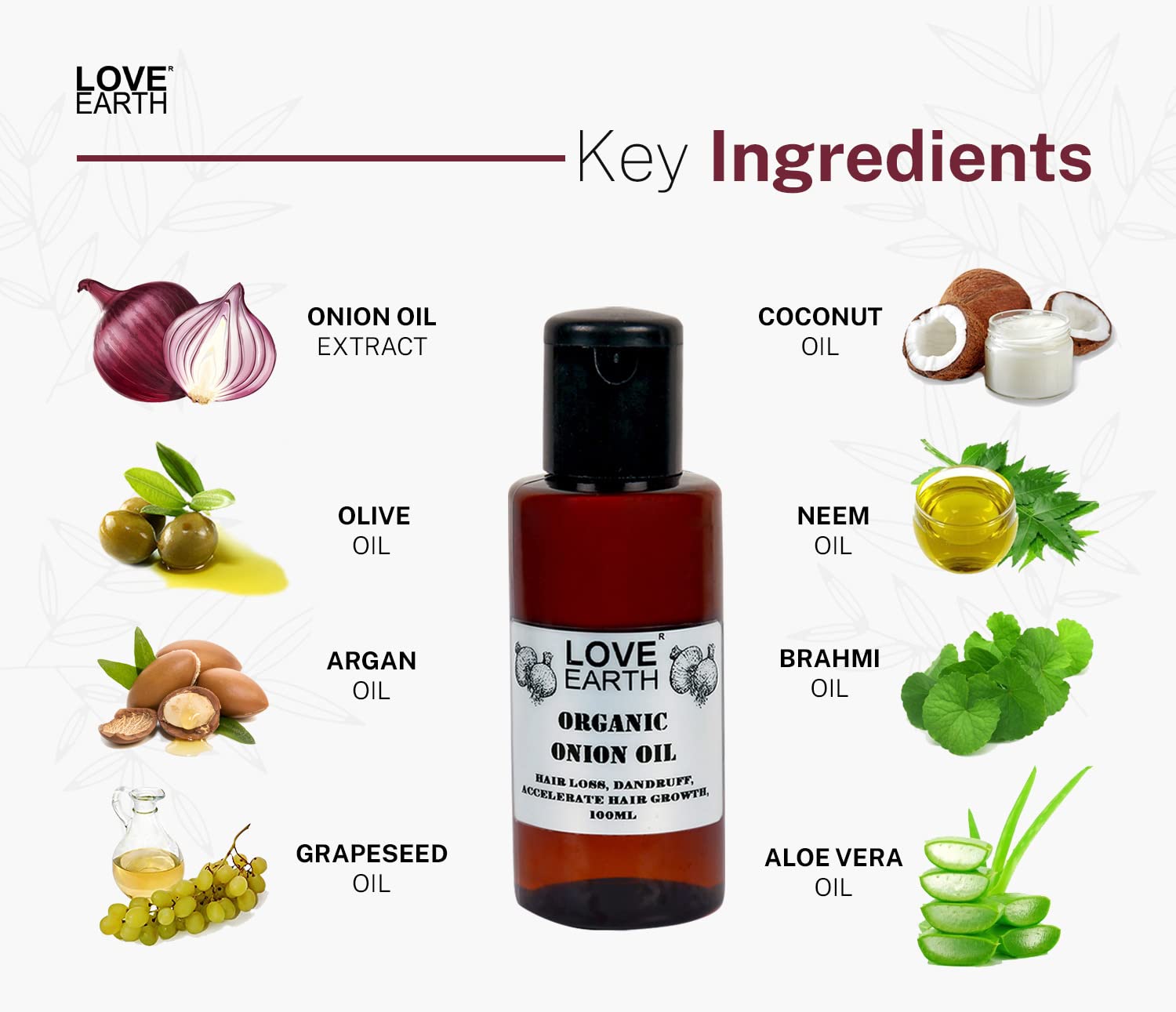 Love Earth Organic Onion Hair Oil for Hair Growth - 100ml | Prevents Hair Loss & Dandruff | Nourishes Scalp | Perfect for Daily Hair Care & Damaged Hair Repair