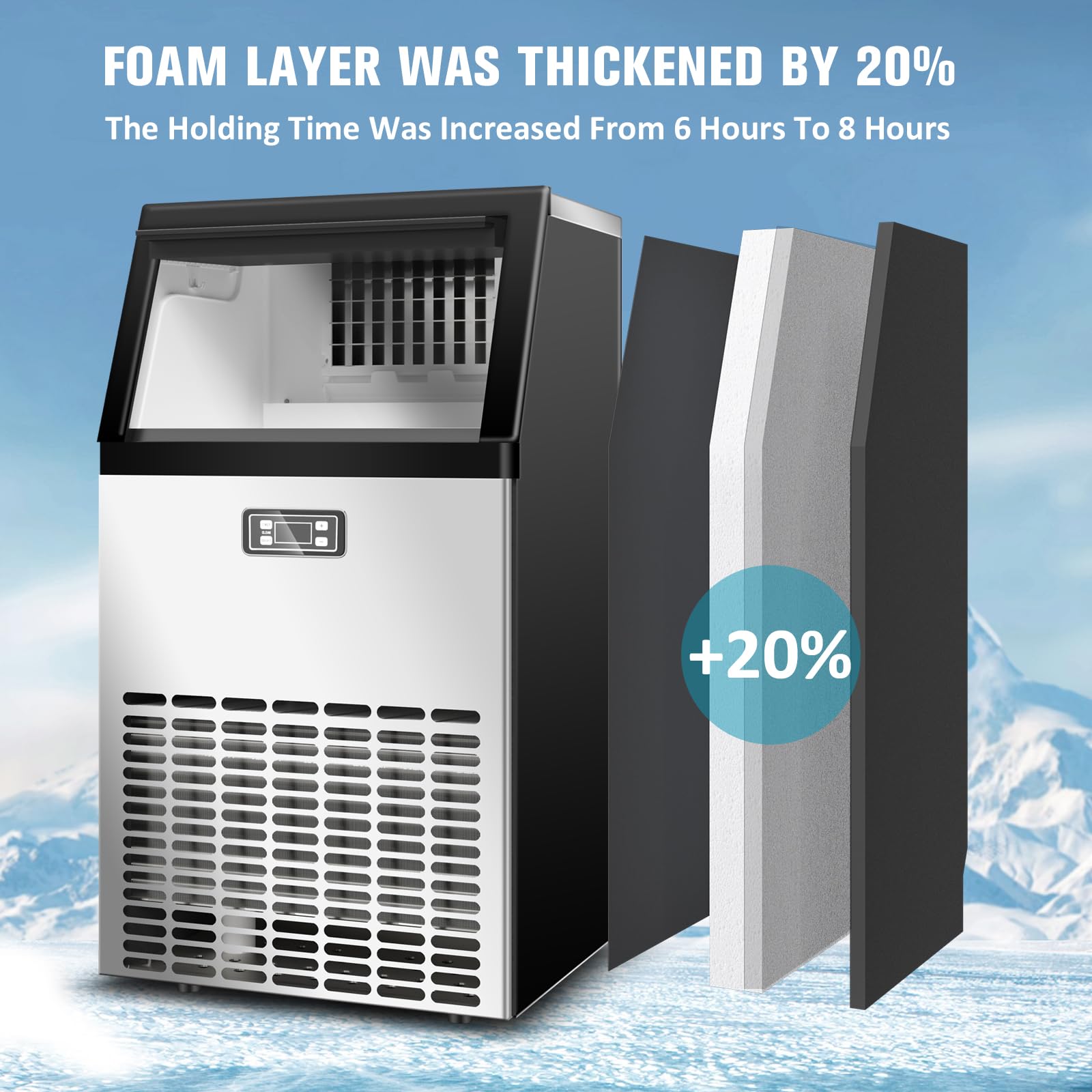 120lbs/24H Commercial Ice Maker Machine - Stainless Steel Under Counter Ice Machine with 33lbs Storage, Self-Clean, 48 Cubes/11mins - Perfect for Restaurants, Bars, Cafes, and Home Use