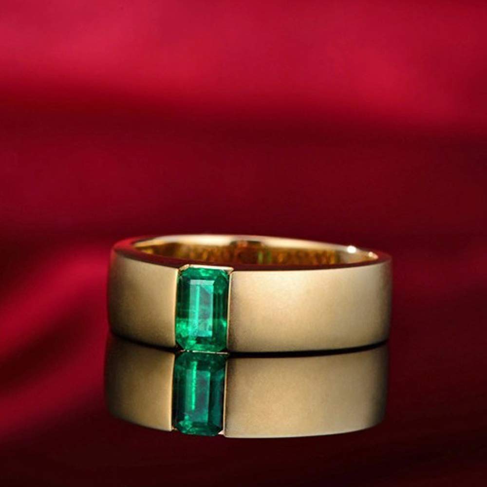 14K Yellow White Rose Gold Men's Natural Emerald Tanzanite Ring - Elegant Wedding Band & Engagement Ring for Him - Perfect for Proposals, Anniversaries, and Special Occasions