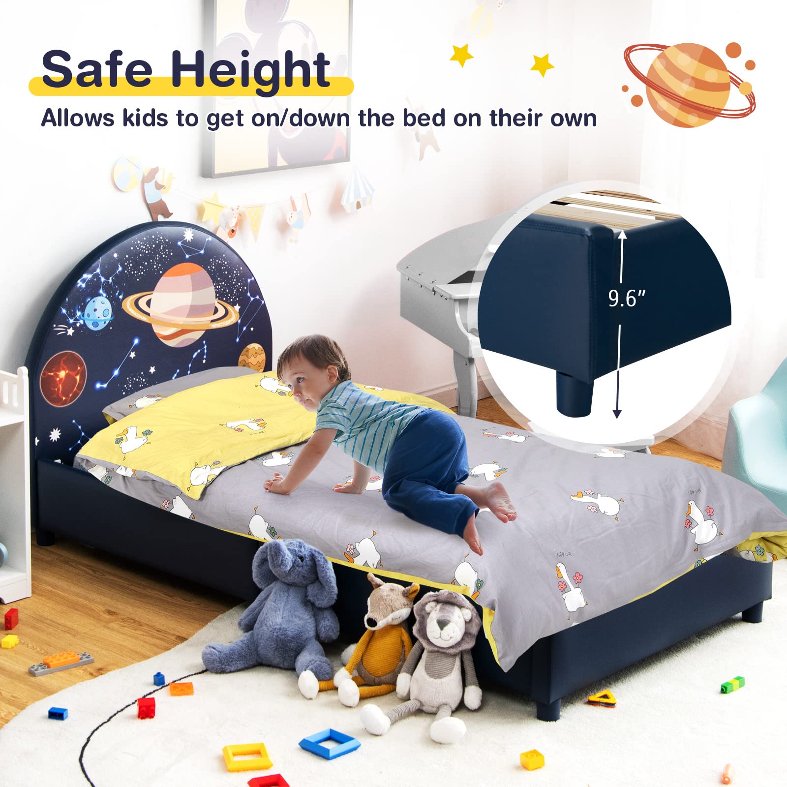 Honey Joy Twin Size Wooden Bed Frame for Kids with Headboard & Slat Support - No Box Spring Needed - Sturdy Toddler Bed for Boys & Girls - Fits Standard Twin Mattress - Perfect for Bedrooms, Playrooms & Guest Rooms