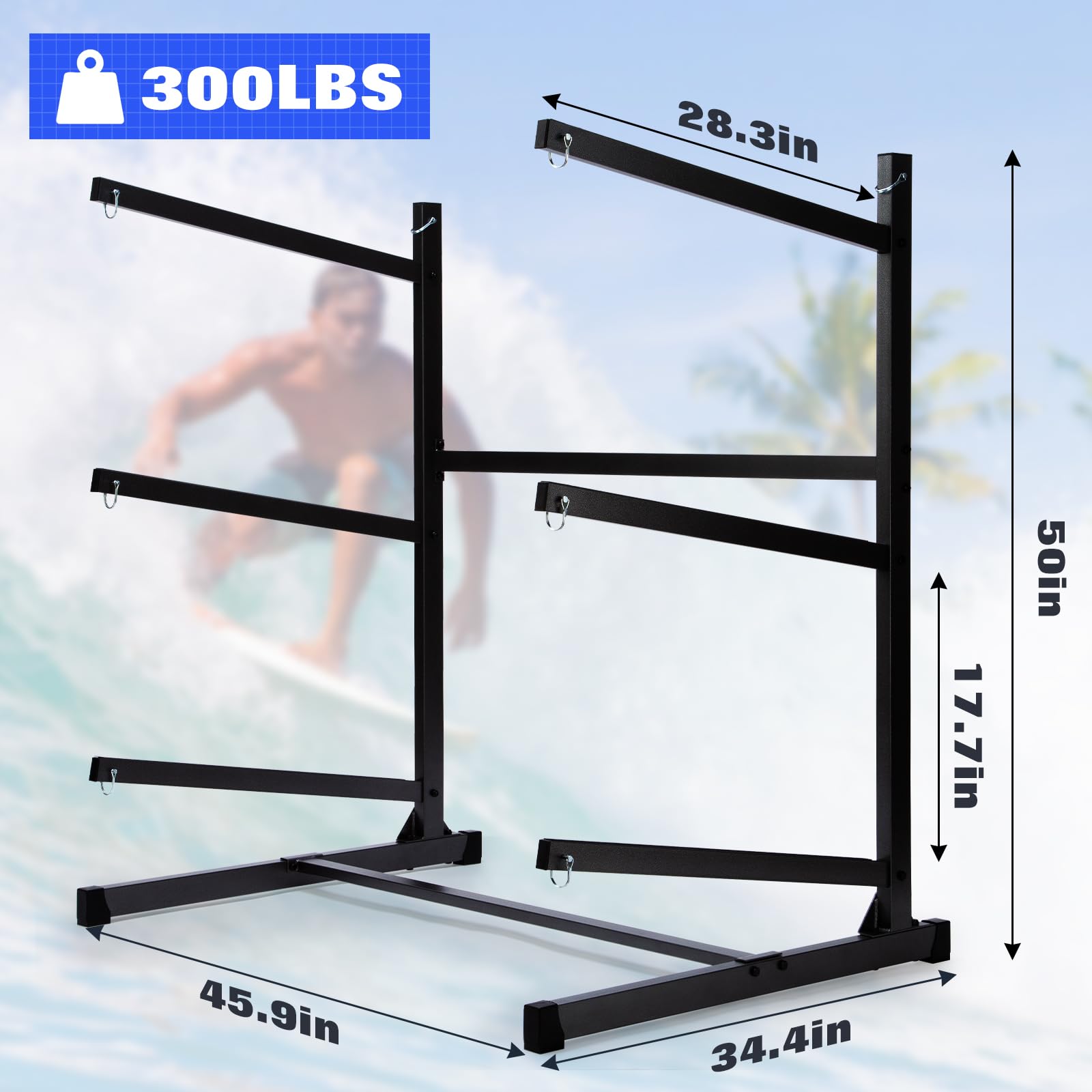 Heavy Duty Kayak Storage Rack for Garage & Outdoor - Kayak, Canoe, Surfboard & Paddleboard Holder - Space Saving Watercraft Organizer for Home, Dock & Beach Use