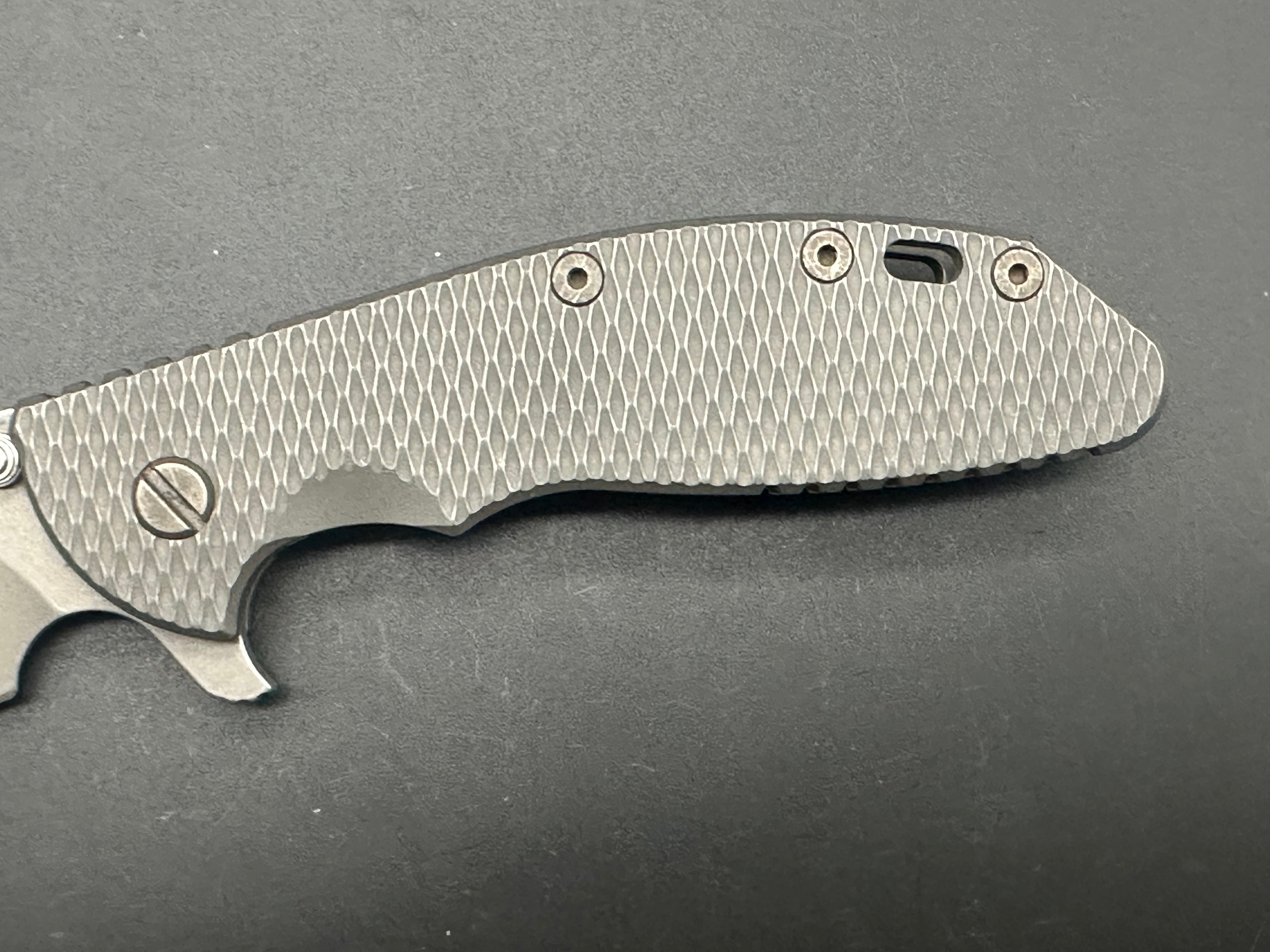 Hinderer XM-24 Bowie Knife - Full Titanium Blade with Working Finish & Orange G10 Scale - EDC, Outdoor Survival, Camping, Hunting Gear