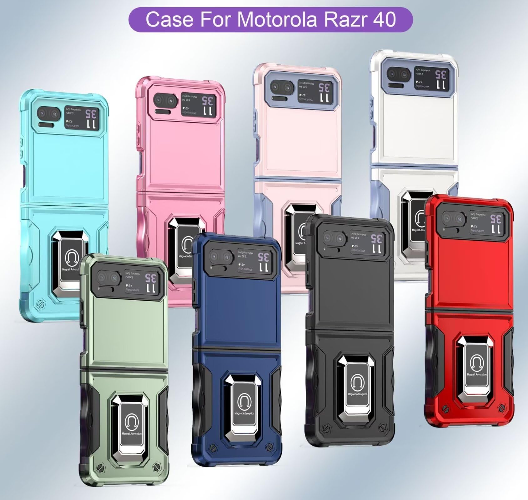 Motorola Moto Razr 2023/40 Phone Case - Military Grade Shockproof TPU+PC Hybrid Cover with Built-in Kickstand | Dual Layer Heavy Duty Drop Protection | Perfect for Outdoor Activities & Travel (Pink)