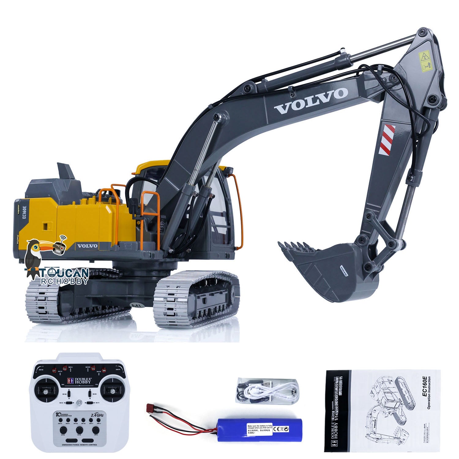 1:14 Scale RC Excavator Toy - Alloy Metal DoubleE E010 EC 160E Remote Control Construction Vehicle | Realistic Engineering Model for Kids & Adults | Outdoor Play, Construction Site Simulation, Birthday Gift for Boys