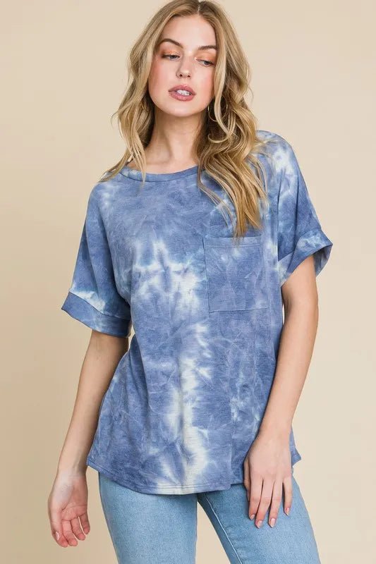 BOMBOM Women's Tie Dye Round Neck Short Sleeve T-Shirt | Soft Cotton Casual Tee for Summer | Perfect for Beach, Music Festivals & Everyday Wear