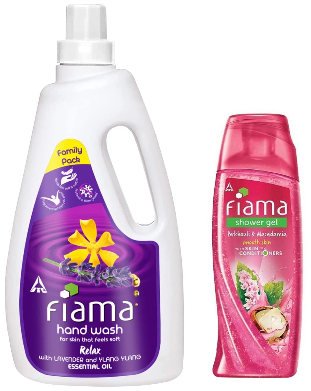 Fiama Relax Moisturizing Hand Wash with Lavender & Ylang Ylang - 1000ml Refill Pack & Fiama Shower Gel with Patchouli & Macadamia - Nourishing Body Wash for Soft Glowing Skin - 250ml Bottle | Perfect for Home Spa, Bathroom Essentials & Gift Sets