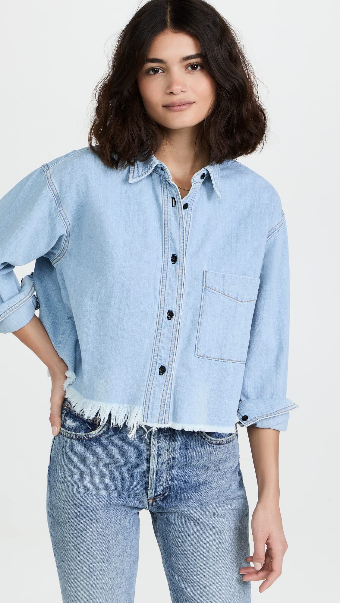 Stylish Women's Denim Shirt - Casual Button Down Long Sleeve Top for Everyday Wear | Perfect for Layering, Office Outfits & Weekend Brunch