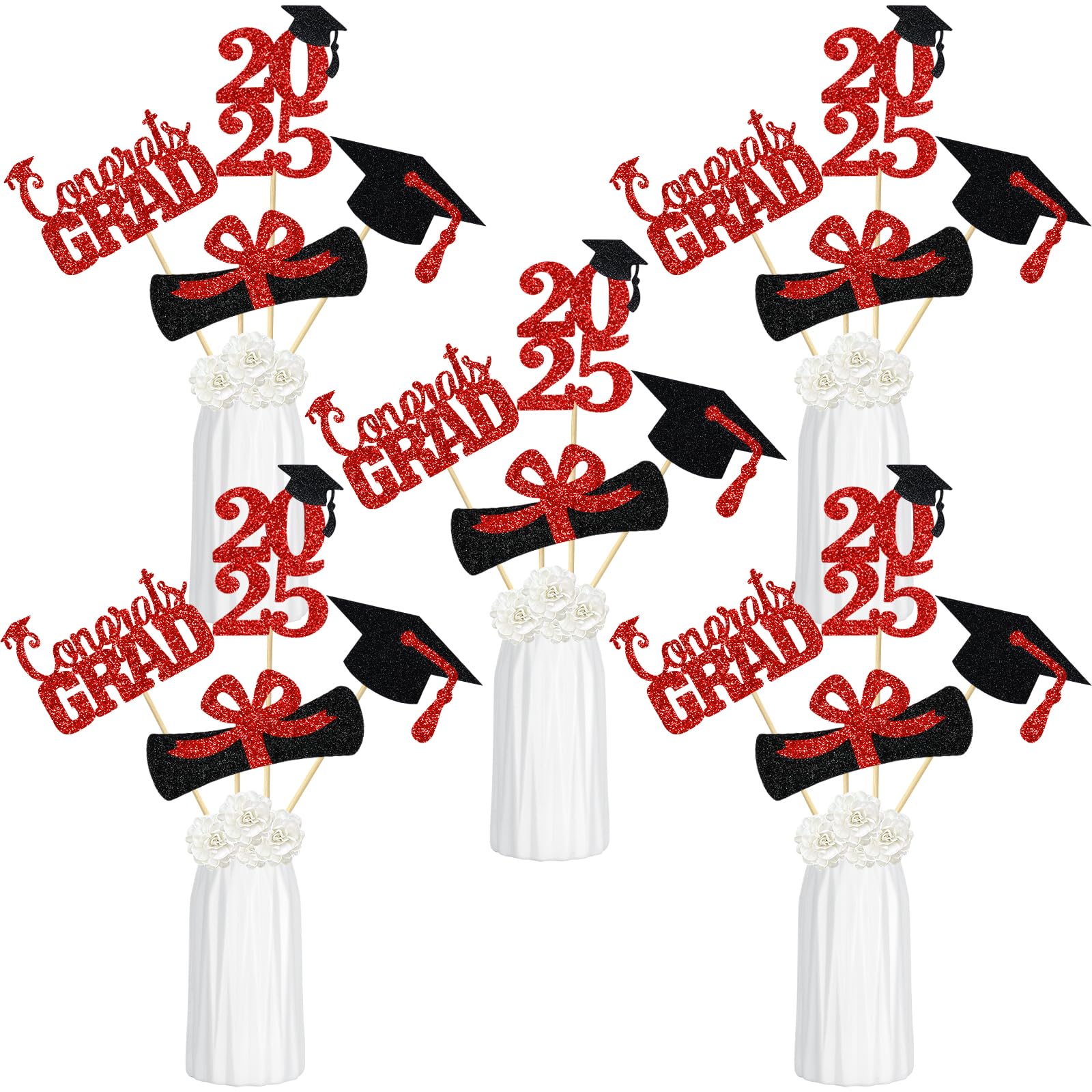 24Pcs Red 2025 Graduation Centerpiece Sticks - Elegant Table Decorations for Graduation Party, Commencement & Celebration - Perfect for Graduation Ceremony Decor, Banquet Tables & Photo Backdrops
