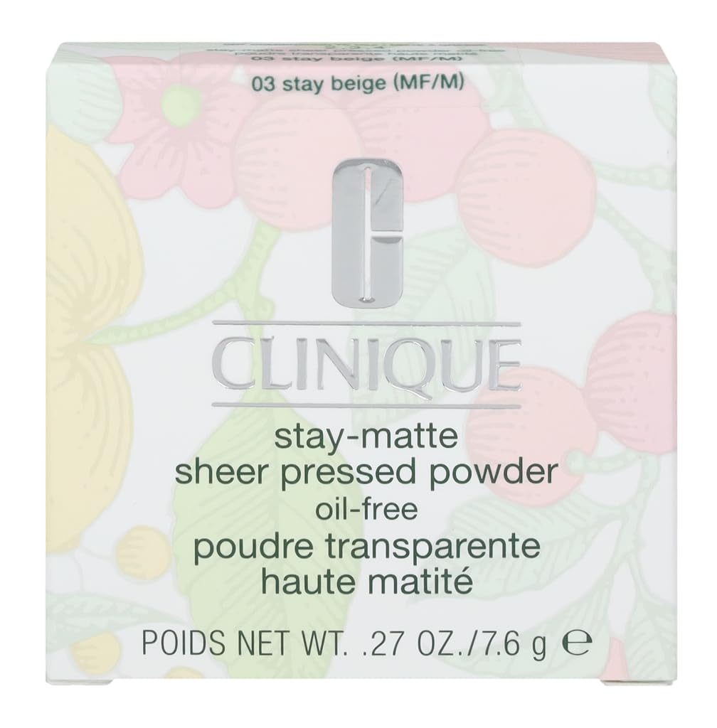 Clinique Stay Matte Sheer Pressed Powder - Oil-Free, Shine Control, 03 Stay Beige, 7.6g | Perfect for Oily Skin & All-Day Matte Finish | Great for Work, Date Night & Travel Touch-Ups
