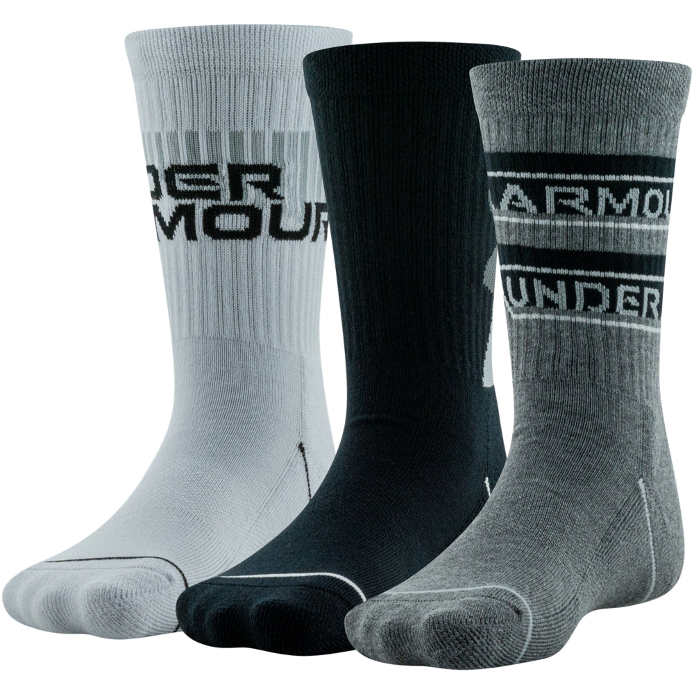 Under Armour Youth Phenom Crew Socks 3 Pack for Boys - Moisture-Wicking & Comfortable Athletic Socks for Sports, Running, and Everyday Wear