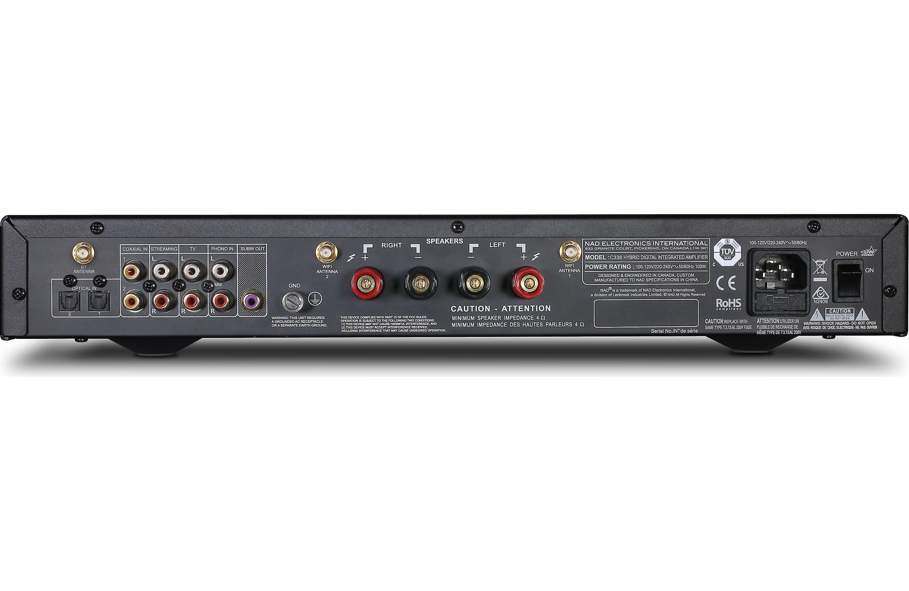 NAD C 338 Hybrid Digital Integrated Amplifier - HiFi Stereo Receiver with Bluetooth, Phono Input & DAC - Perfect for Home Theater & Music Listening