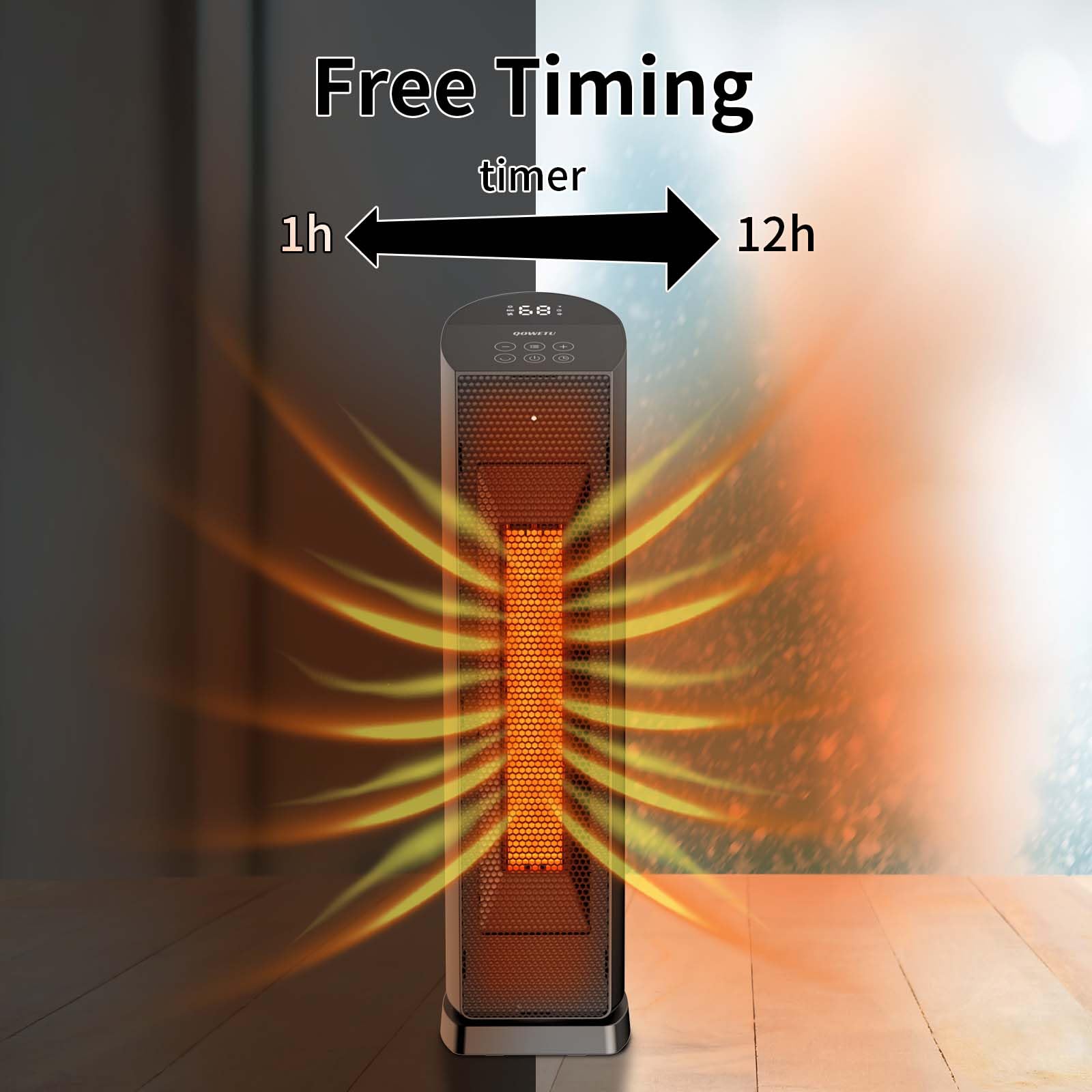 70° Oscillating Tower Space Heater with Remote - 1500W PTC Ceramic Heater with Thermostat, 24 Inch Indoor Electric Heater, 12H Timer & Quiet Operation - Perfect for Office, Home, Bedroom & Winter Warmth