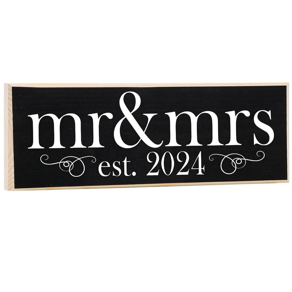 2024 Mr & Mrs Wedding Wooden Wall Sign - Rustic Farmhouse Home Decor for Couples - Romantic Love Quotes Bedroom Decor - Unique Gift for Her - Perfect for Anniversaries, Weddings & Home Styling