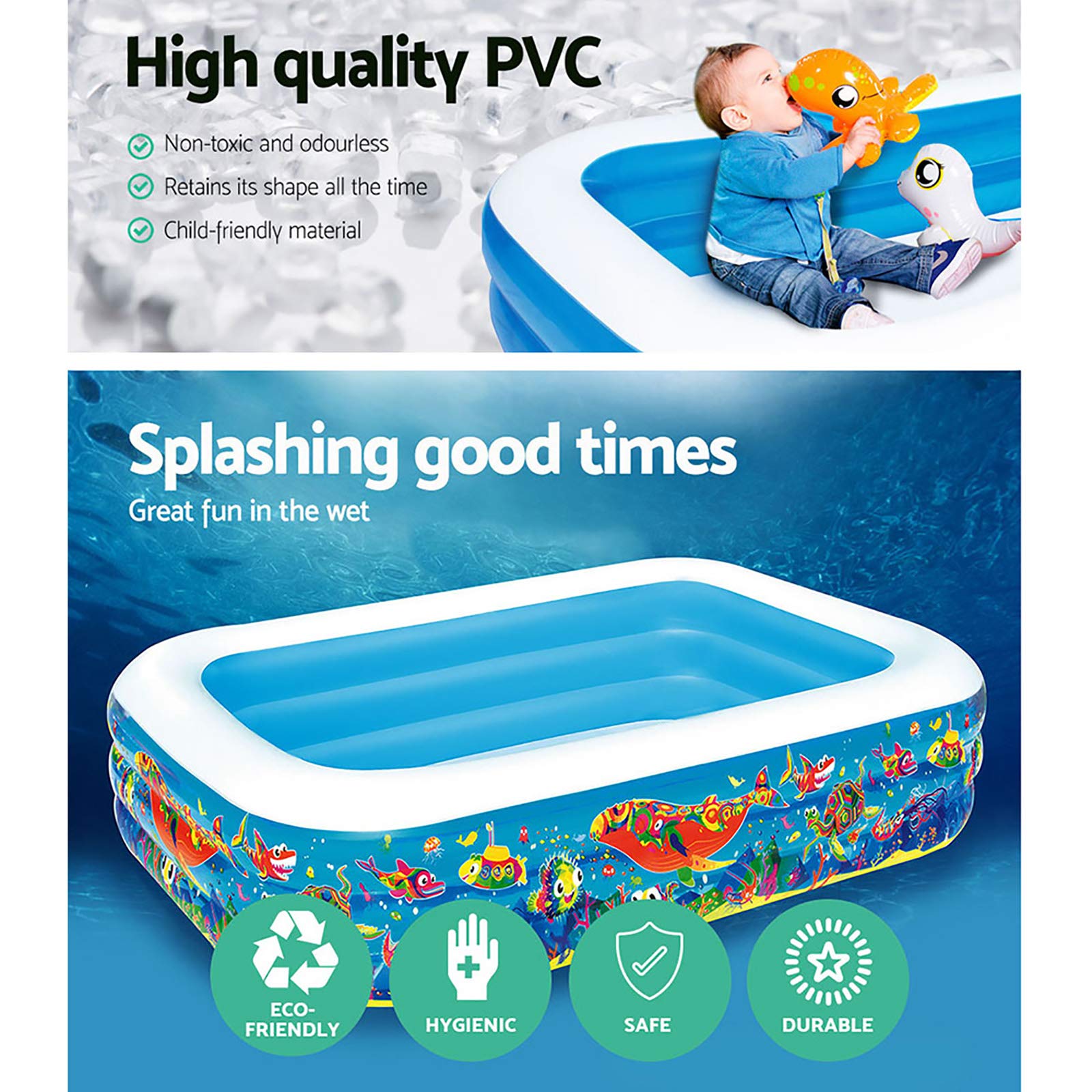 Bestway 54120-17 BW54120 Happy Flora Inflatable Family Pool - 702L Water Capacity Rectangular Swimming Pool for Backyard, Garden & Outdoor Fun