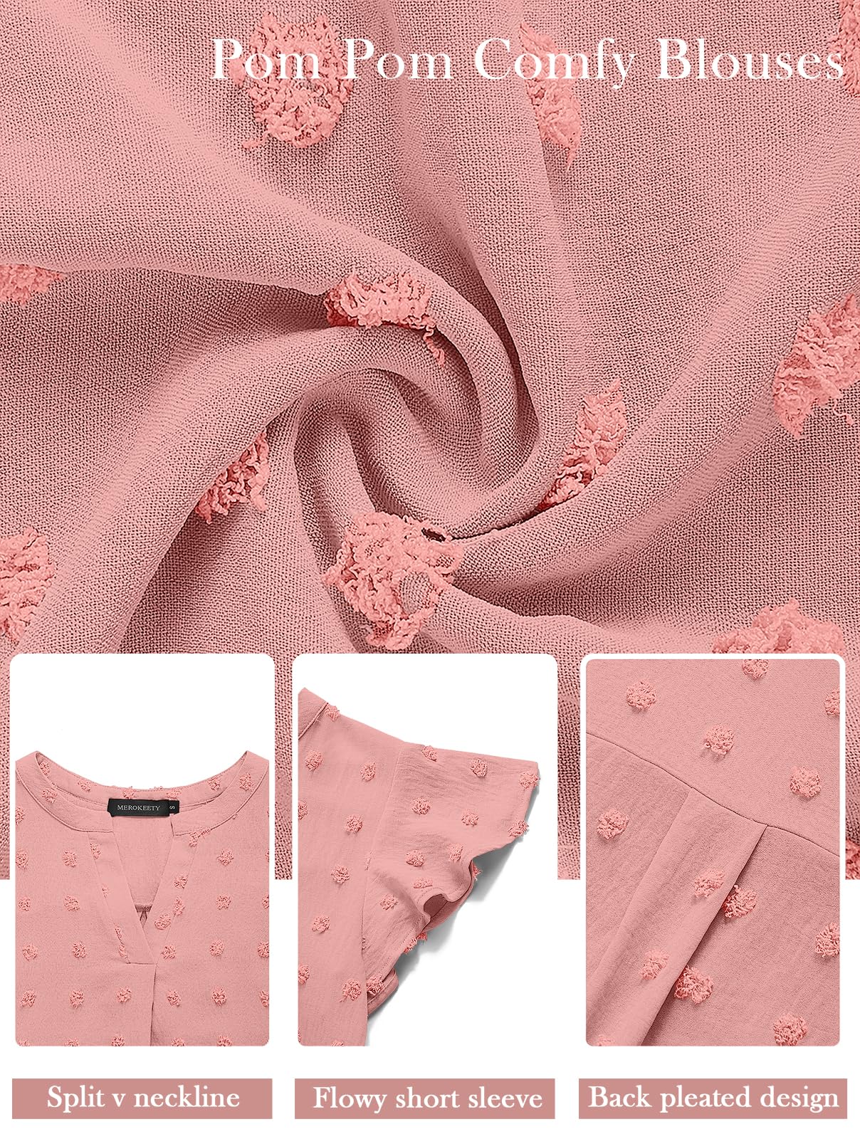 MEROKEETY Women's 2025 Summer V-Neck Ruffle Blouse - Swiss Dot Short Sleeve Flowy Tunic Top for Casual Wear, Office & Date Night Outfits