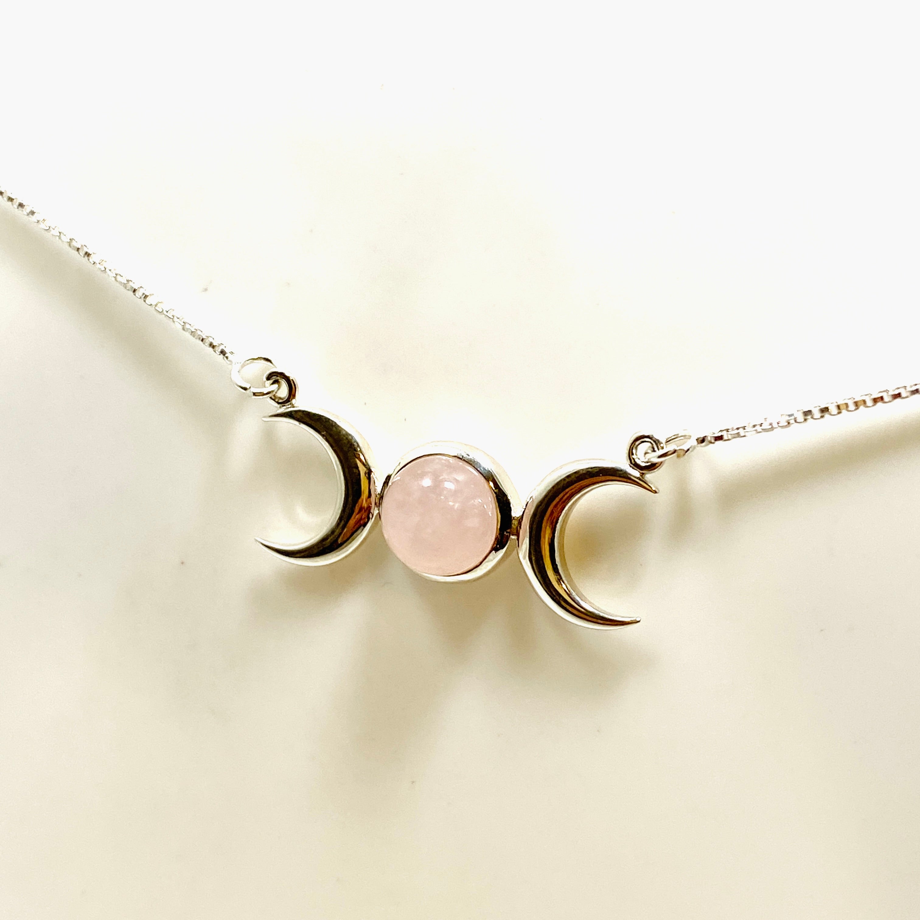 Rose Quartz Triple Goddess Necklace - Healing Crystal Jewelry for Women, 925 Sterling Silver Pendant with Chain, Spiritual Gift for Meditation, Yoga & Energy Balancing (Style NK342 RQ)