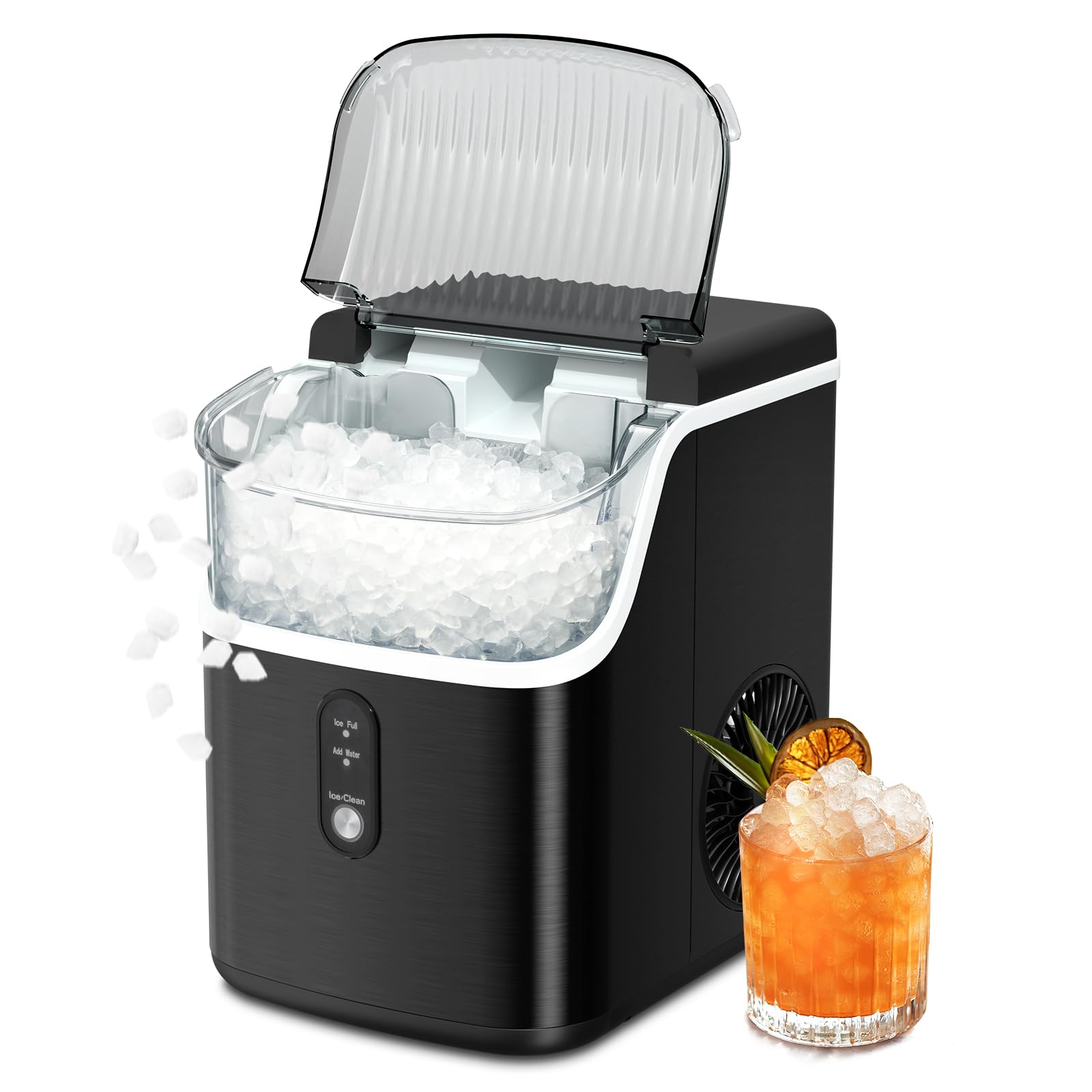 ZAFRO Nugget Ice Maker - 35lbs/Day, Self-Cleaning Countertop Ice Machine with Removable Ice Basket & Scoop (Black) - Perfect for Home, Office, and Commercial Use