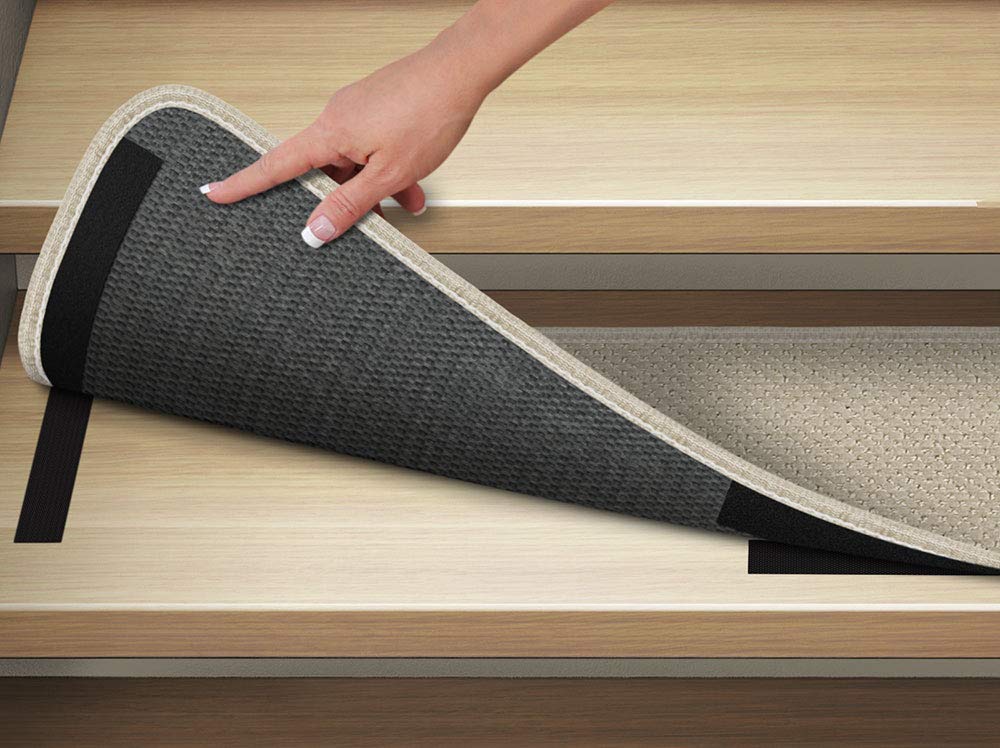 12 Pack Attachable Indoor Carpet Stair Treads - Non-Slip Ivory Cream Stair Mats (8