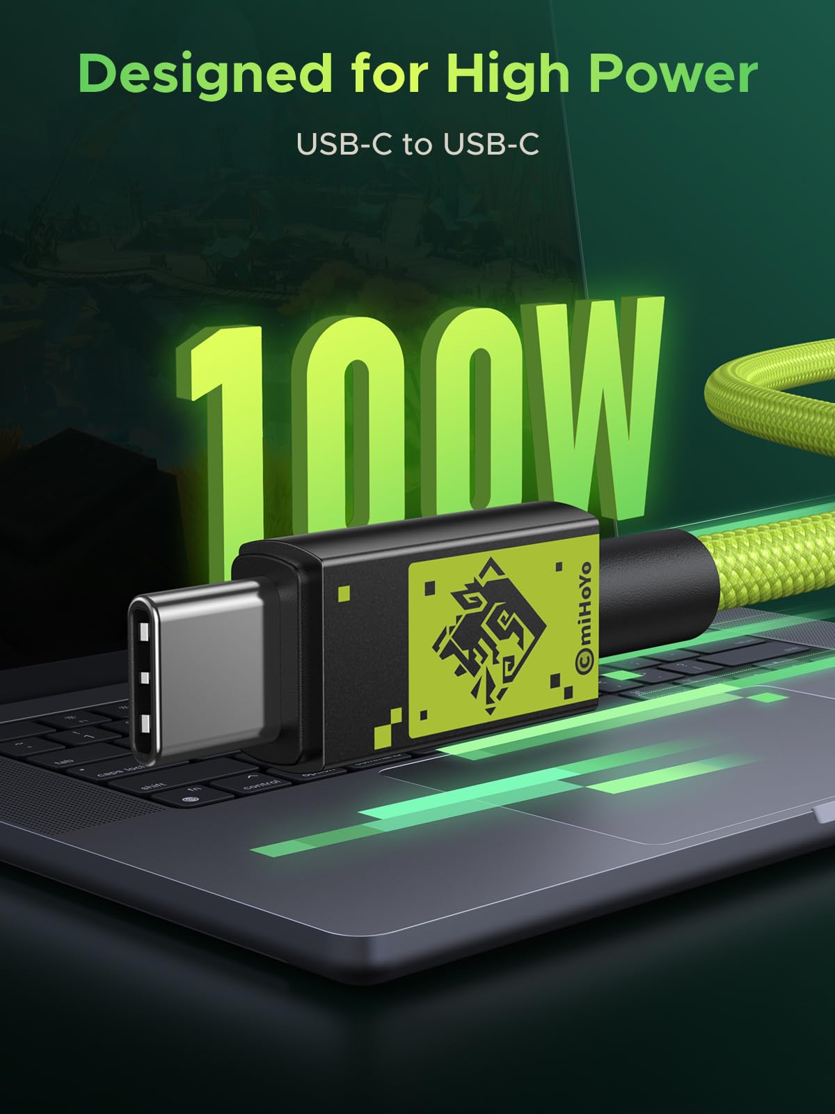 UGREEN USB C to USB C Cable 100W Fast Charging 6.6ft, Genshin Impact Limited Edition, Compatible with iPhone 15/14/13, MacBook, iPad, Samsung Galaxy - Perfect for Gaming, Travel & Office Charging