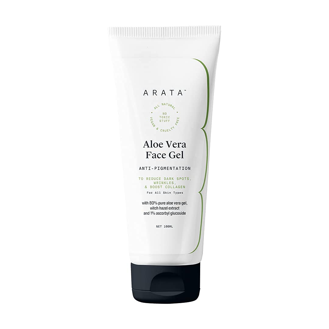 Sheltr Aloe Vera Face Gel with 80% Pure Aloe Vera, 1% Ascorbyl Glucoside & Witch Hazel (100ml) - Hydrating & Anti-Aging Gel for All Skin Types | Reduces Wrinkles, Dark Spots & Pigmentation | Boosts Collagen Production | Perfect for Daily Skincare Routine & Post-Sun Care