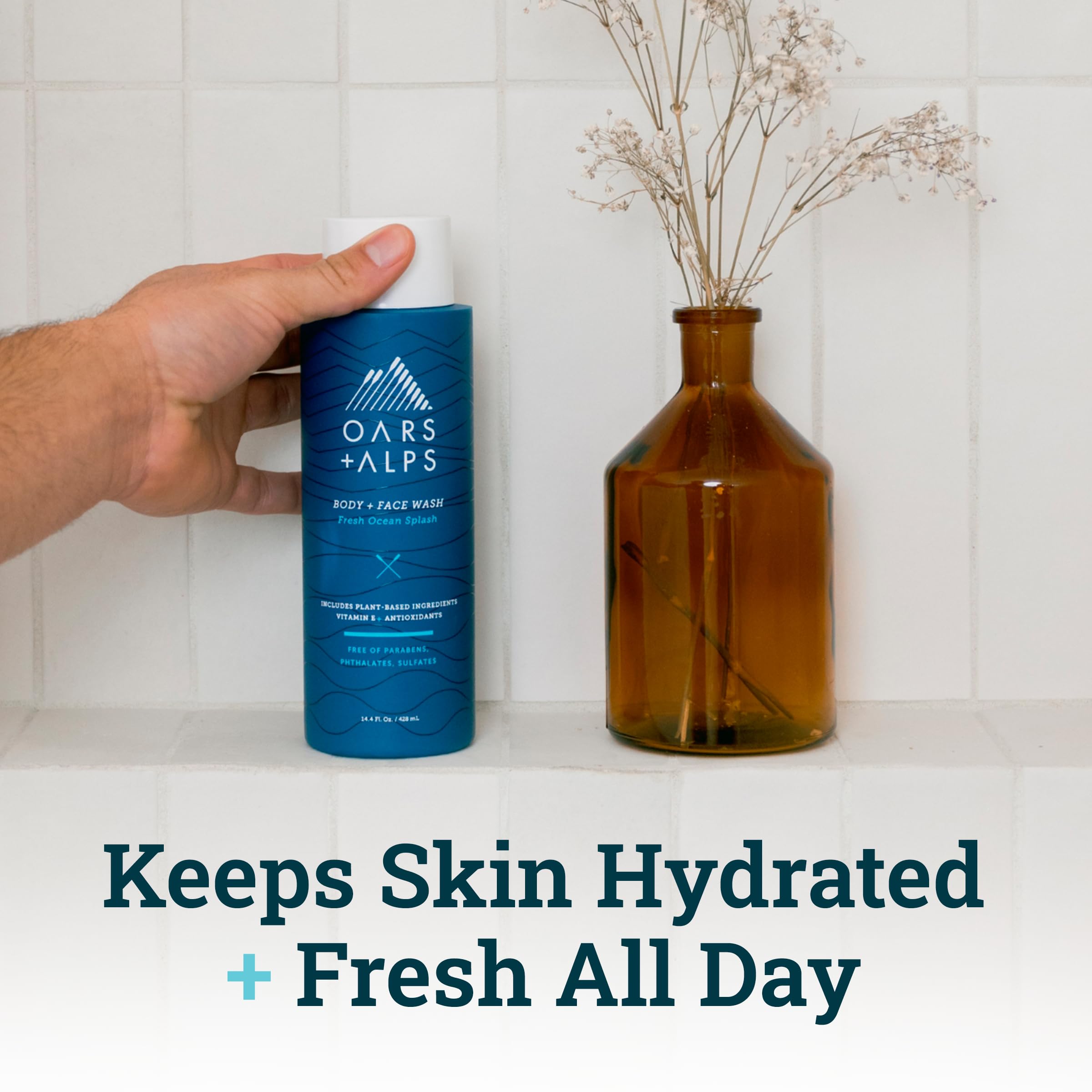 Oars + Alps Men's Moisturizing Body & Face Wash with Vitamin E & Antioxidants | Sulfate-Free Skin Care | Fresh Ocean Scent | Hydrating Cleanser for Men | Perfect for Gym, Travel & Daily Shower Routine
