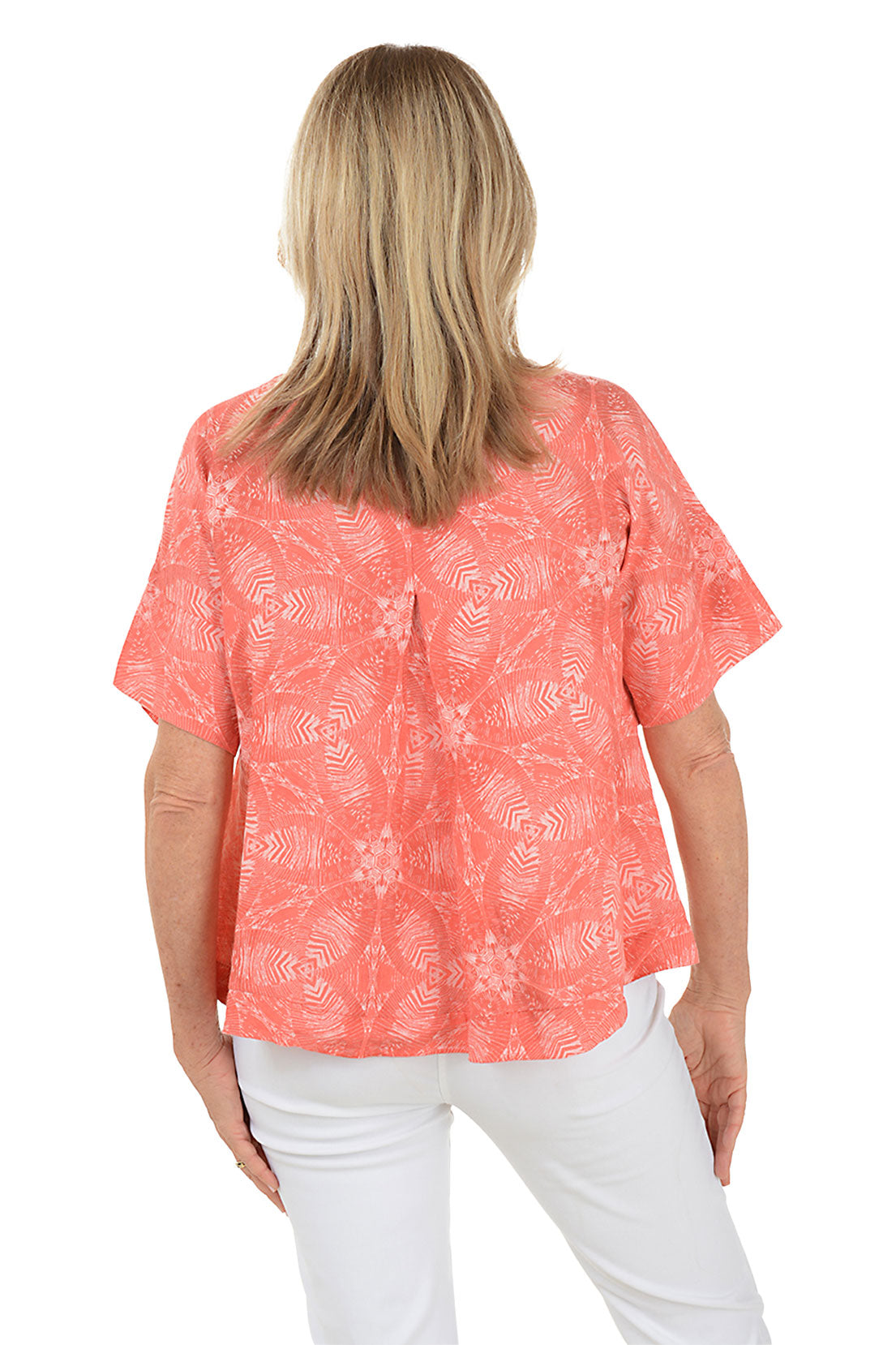 Coral Jungle Floral Linen Blouse for Women - Breathable Summer Tops, Boho Chic Shirt for Beach Vacation & Casual Outings