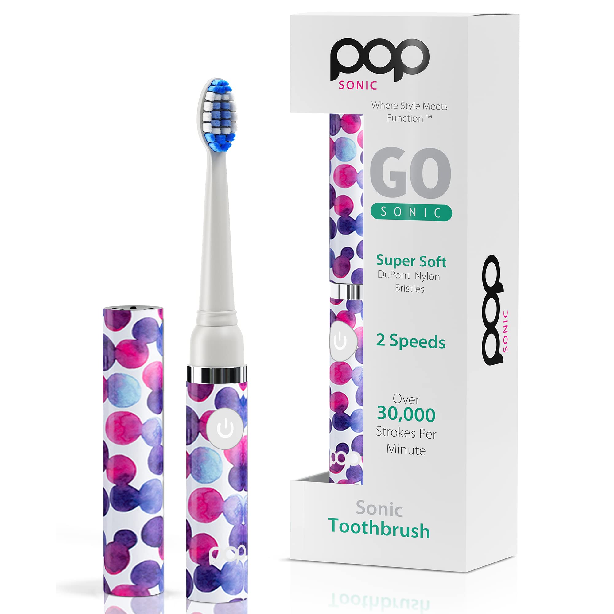 Pop Sonic Electric Toothbrush for Kids & Travel - Purple Bubble Design, 2 Speed Modes (15,000-30,000 Strokes/Min), DuPont Nylon Bristles, Battery Powered (AAA) | Perfect for Home, School & Family Trips
