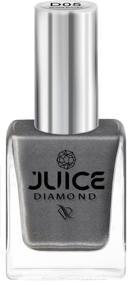 JUICE Quick-Dry Long Lasting Chip Resistant Nail Polish with Gel Finish & High Gloss - Silver Bullet D05 | F&D Approved Colors & Pigments | Perfect for Salon, Home Manicures & Special Occasions