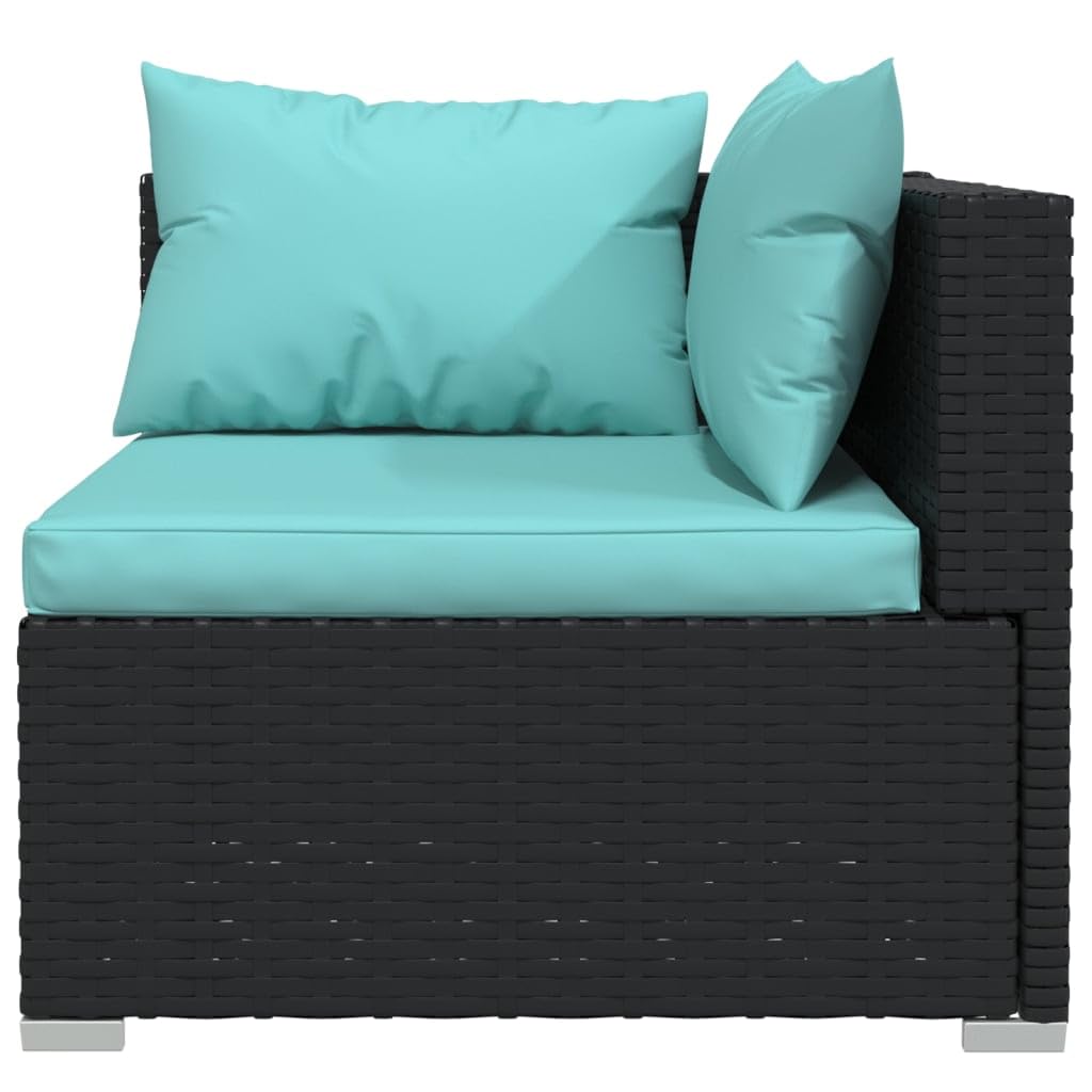 vidaXL 7-Piece Patio Lounge Set - Black Outdoor Poly Rattan Furniture with Aqua Cushions & Powder-Coated Steel Frames | Durable Garden Sofa Set for Backyard, Poolside & Terrace Relaxation