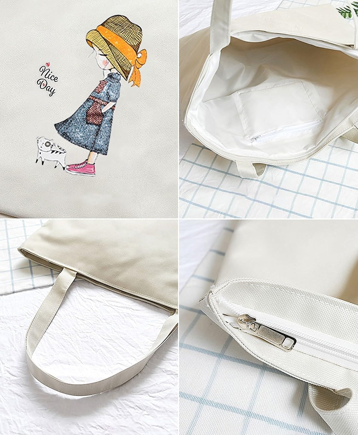 HSR Canvas Tote Bags for Women - Large Capacity Zippered Handbag for College, Office & Travel | Stylish Durable Shoulder Bag for Work, School & Shopping