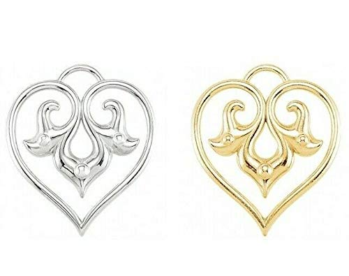 14K White Gold, Yellow Gold, or Silver Heart Fleur De Lis Dangle Charm Pendant & Earrings Set - Elegant Jewelry for Valentine's Day, Anniversary Gifts, and Special Occasions