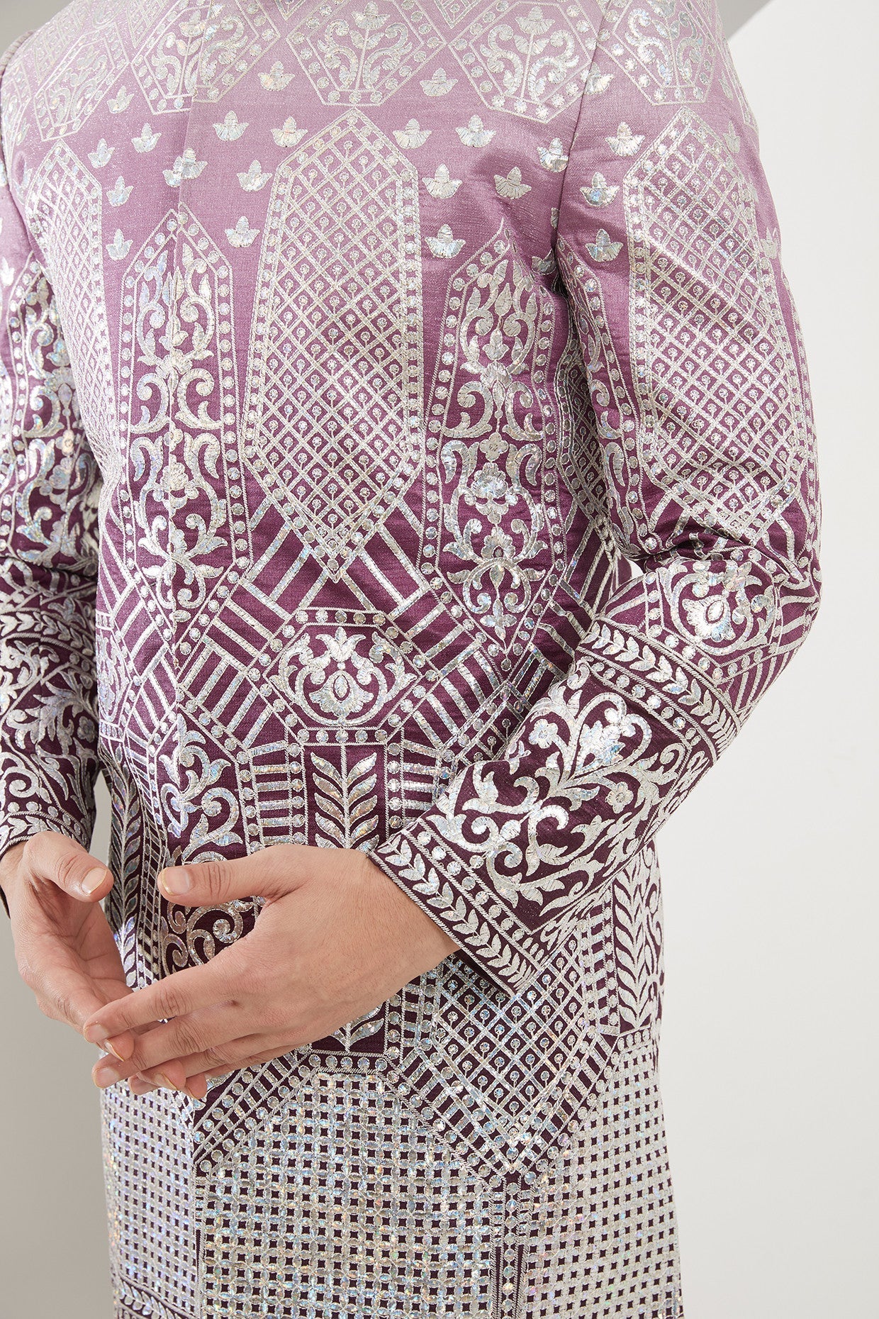 Elegant Purple Ombre Shaded Sherwani for Men | Traditional Indian Wedding Attire | Perfect for Grooms, Festivals & Special Occasions