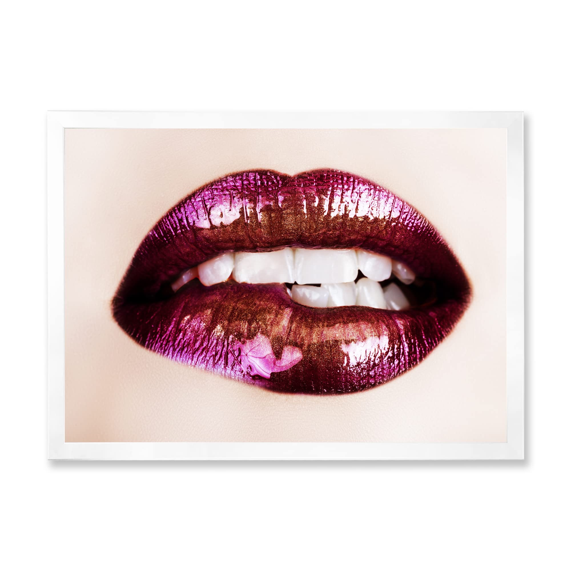 DesignQ Purple Lips Modern Framed Wall Art - Elegant Home Decor for Living Room, Bedroom & Office - Perfect Gift for Women