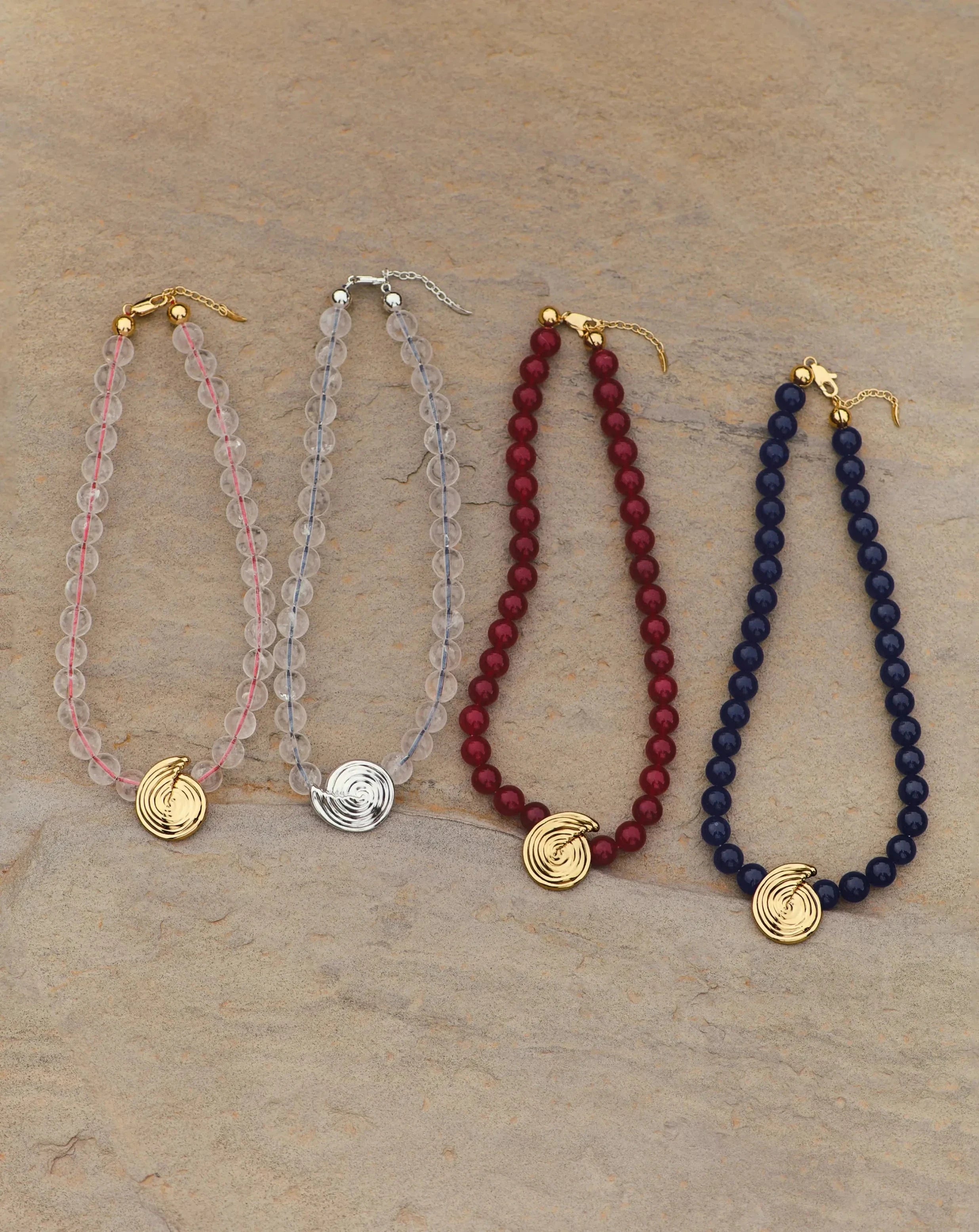 Spiral Gemstone Beaded Pendant Necklace for Women - 18k Gold Plated Dark Blue Crystal Quartz Jewelry | Elegant Gift for Birthday, Anniversary & Special Occasions