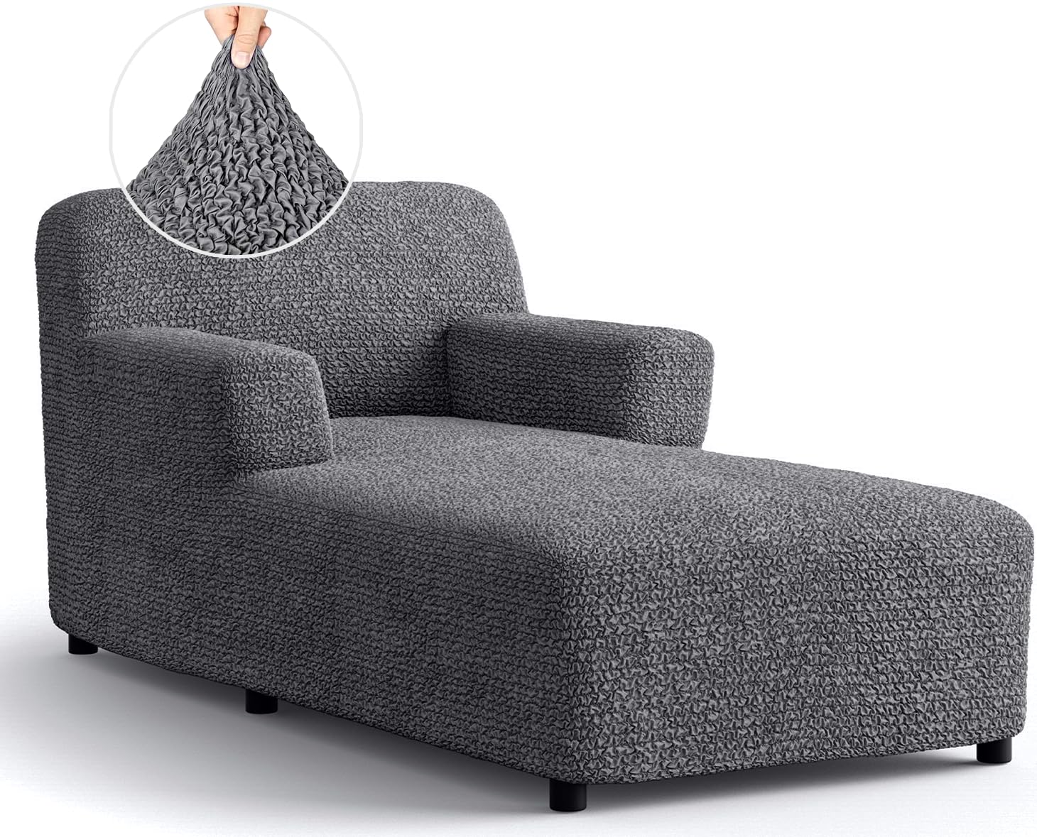 PAULATO BY GA.I.CO. Chaise Lounge Cover - Stretchable Microfiber Slipcover for Sofa & Chair - 1-Piece Form Fit Furniture Protector - Dark Grey - Perfect for Living Room, Patio & Outdoor Use