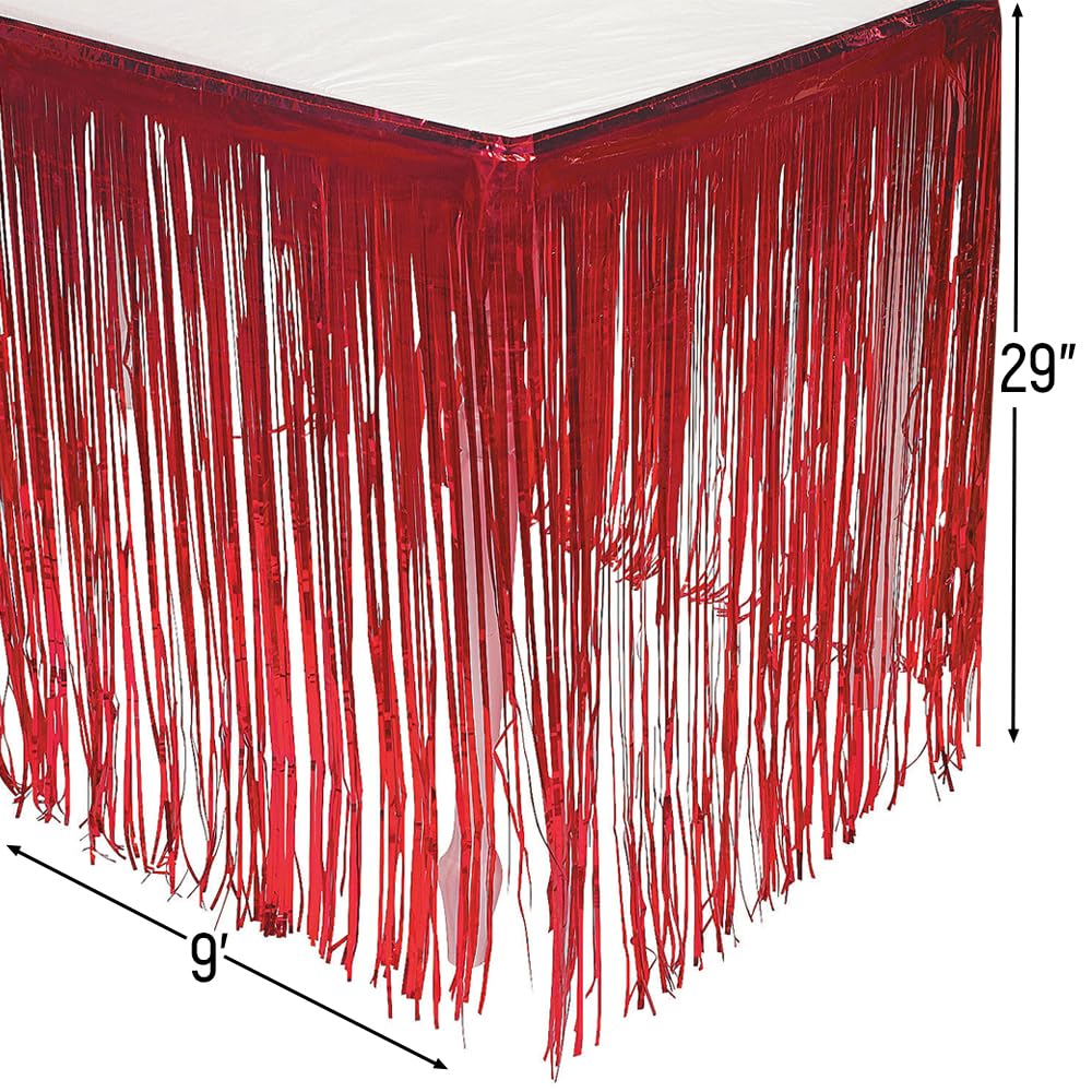 Red Fringe Table Skirt - 1 Piece Party Table Cover for Birthday, Wedding & Holiday Decorations - Perfect for Banquet, Buffet & Event Decor