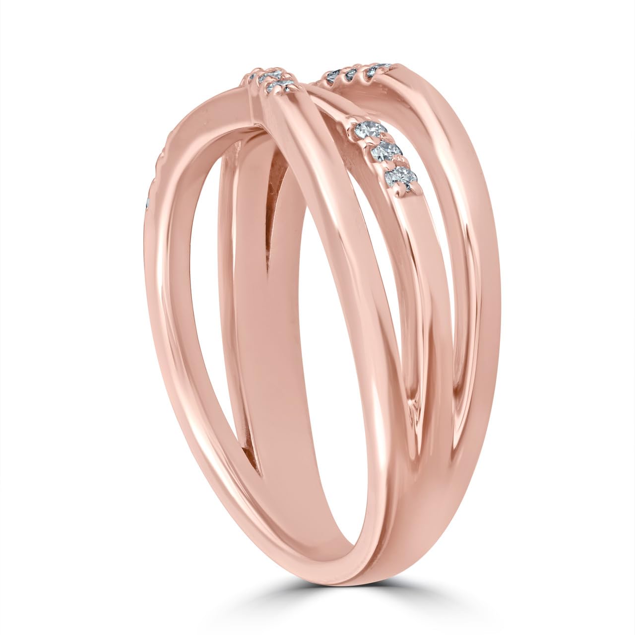 1/6 Carat Diamond Crossover 14K Rose Gold Right Hand Multi Rose Ring - Elegant Jewelry for Weddings, Anniversaries & Special Occasions