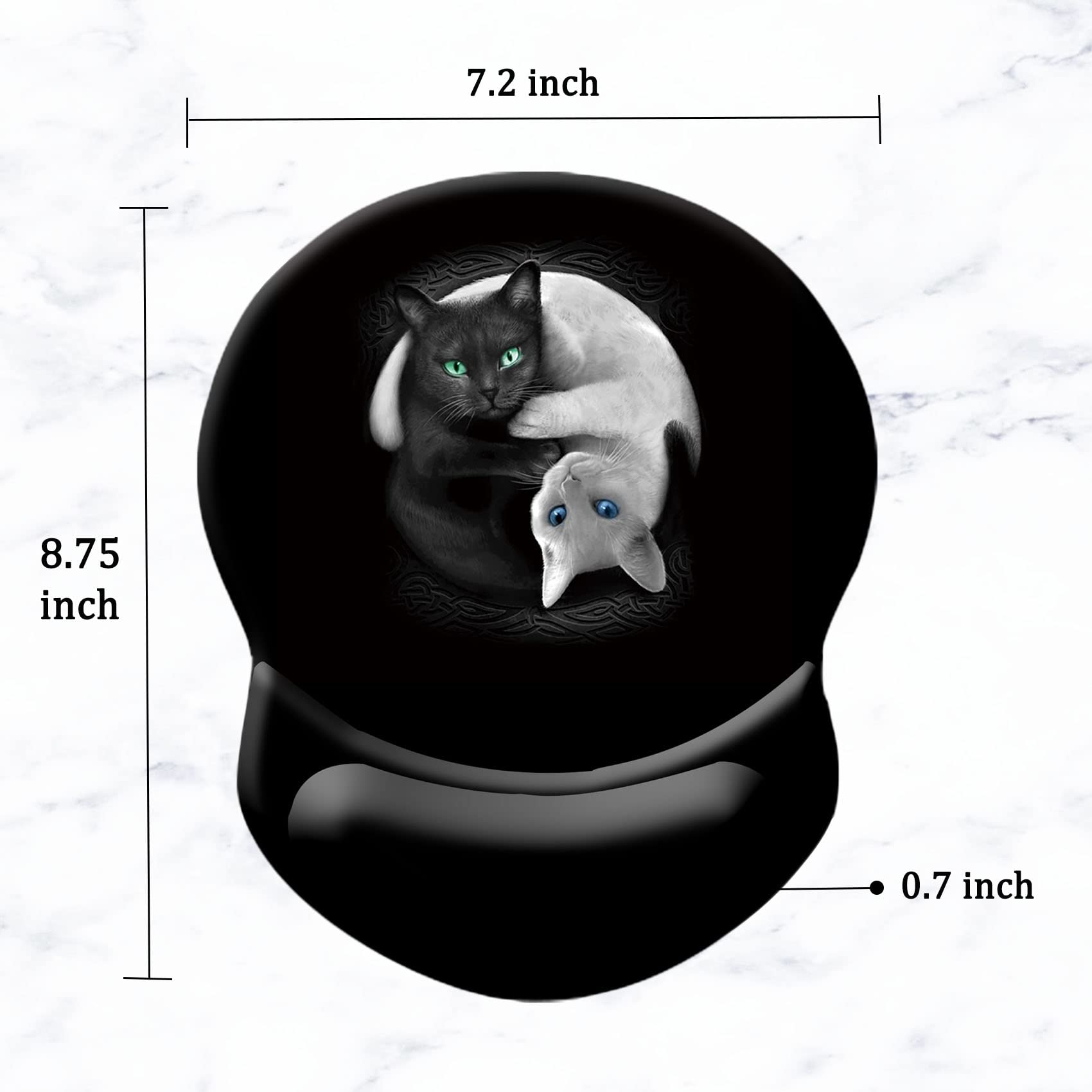 Ergonomic Mouse Pad with Wrist Support - Pain Relief & Comfort for Home, Office, Work, Study & Gaming - Non-Slip PU Base - Cute Black & White Cat Design (Perfect for Long Computer Sessions & Typing)