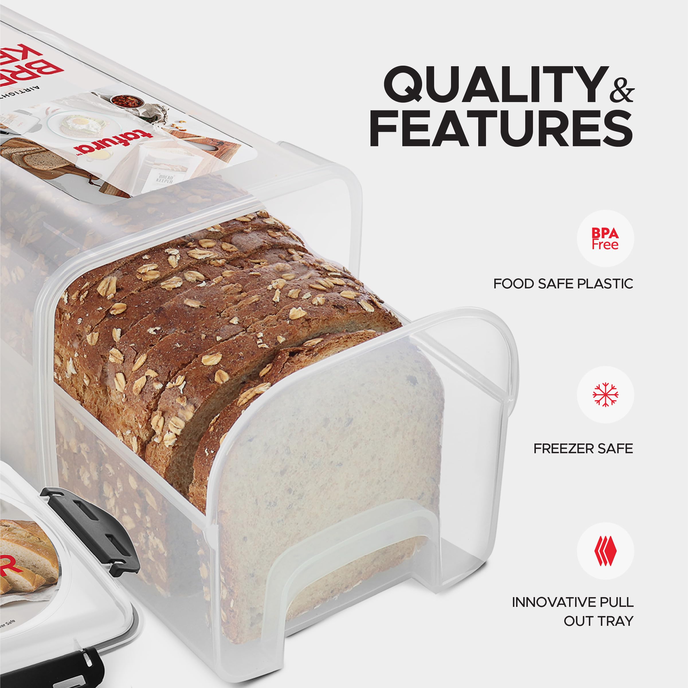 Tafura 2-Pack BPA-Free Plastic Bread Storage Container with Tray - Airtight Bread Box for Homemade Loaves, Baked Goods | Perfect for Kitchen Countertop, Pantry Organization & Freshness Preservation