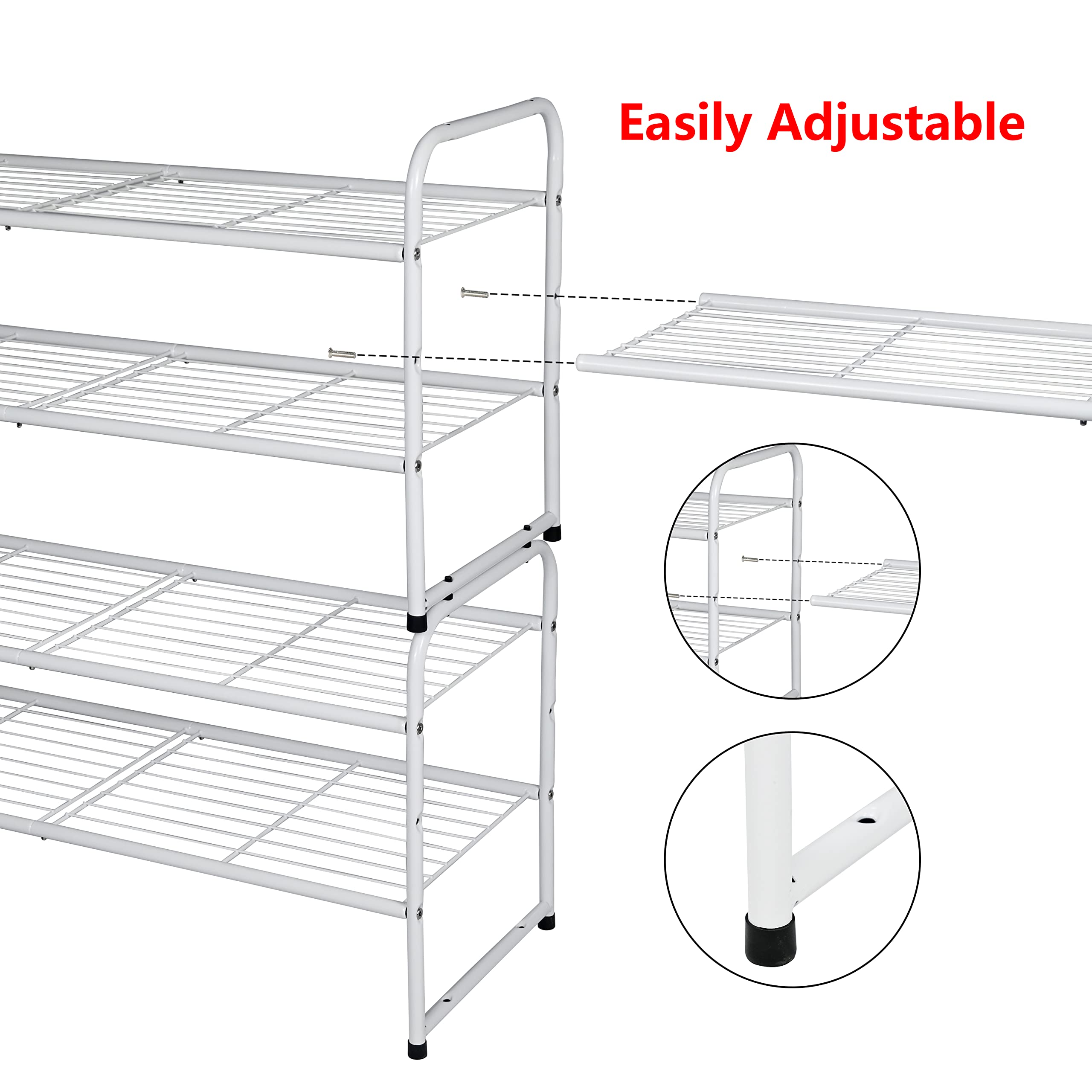 SUFAUY 2-Tier Shoe Rack Organizer - White Metal Wire Grid Storage Shelf for Entryway, Bedroom, Closet - Space Saving Large Capacity Shoe Organizer for Men, Women & Kids Shoes - Perfect for Small Spaces & Apartment Living